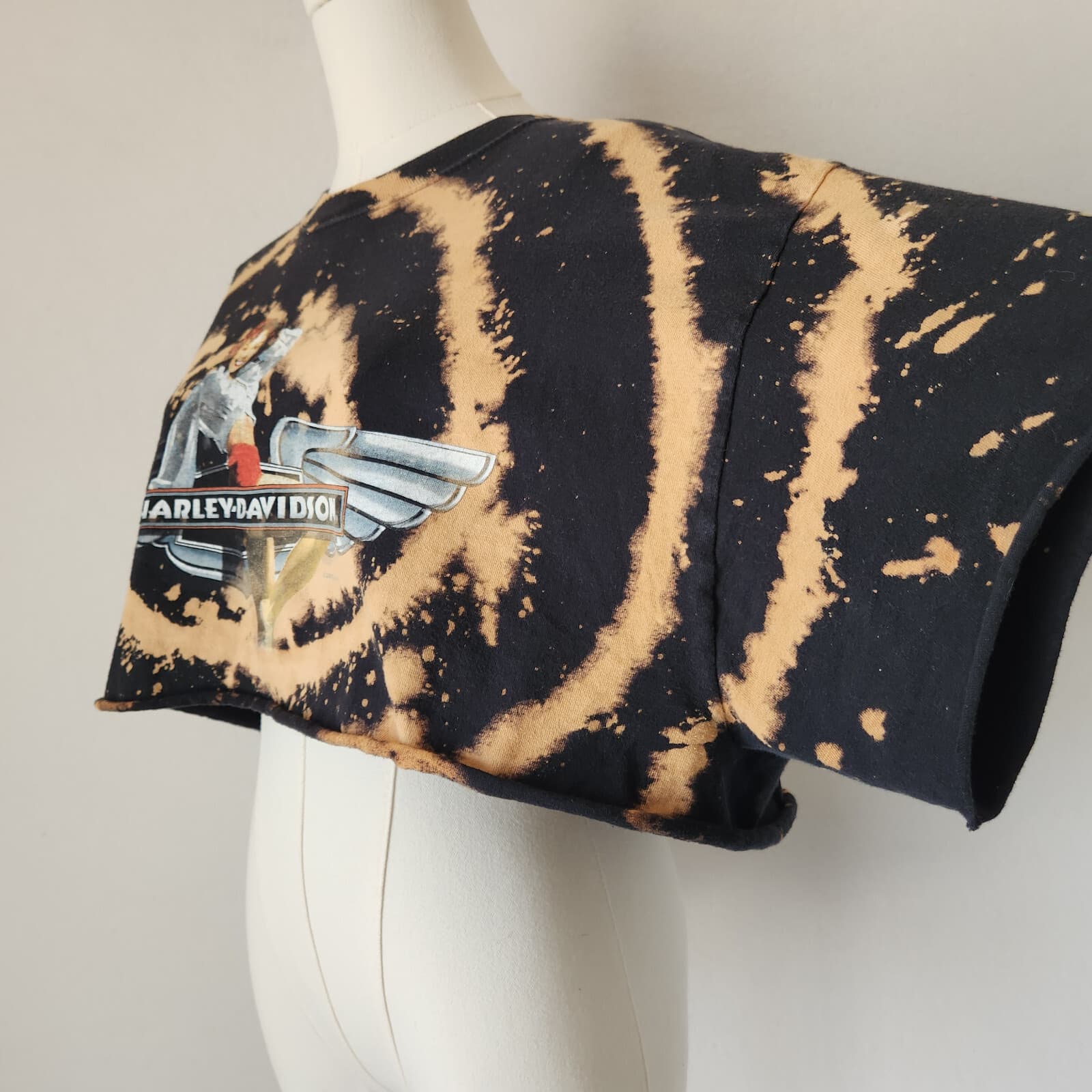Vintage Harley-Davidson USA Graphic Tie-Dye Crop T-Shirt Pre-Shrunk Cotton XL - Thumbnail 4