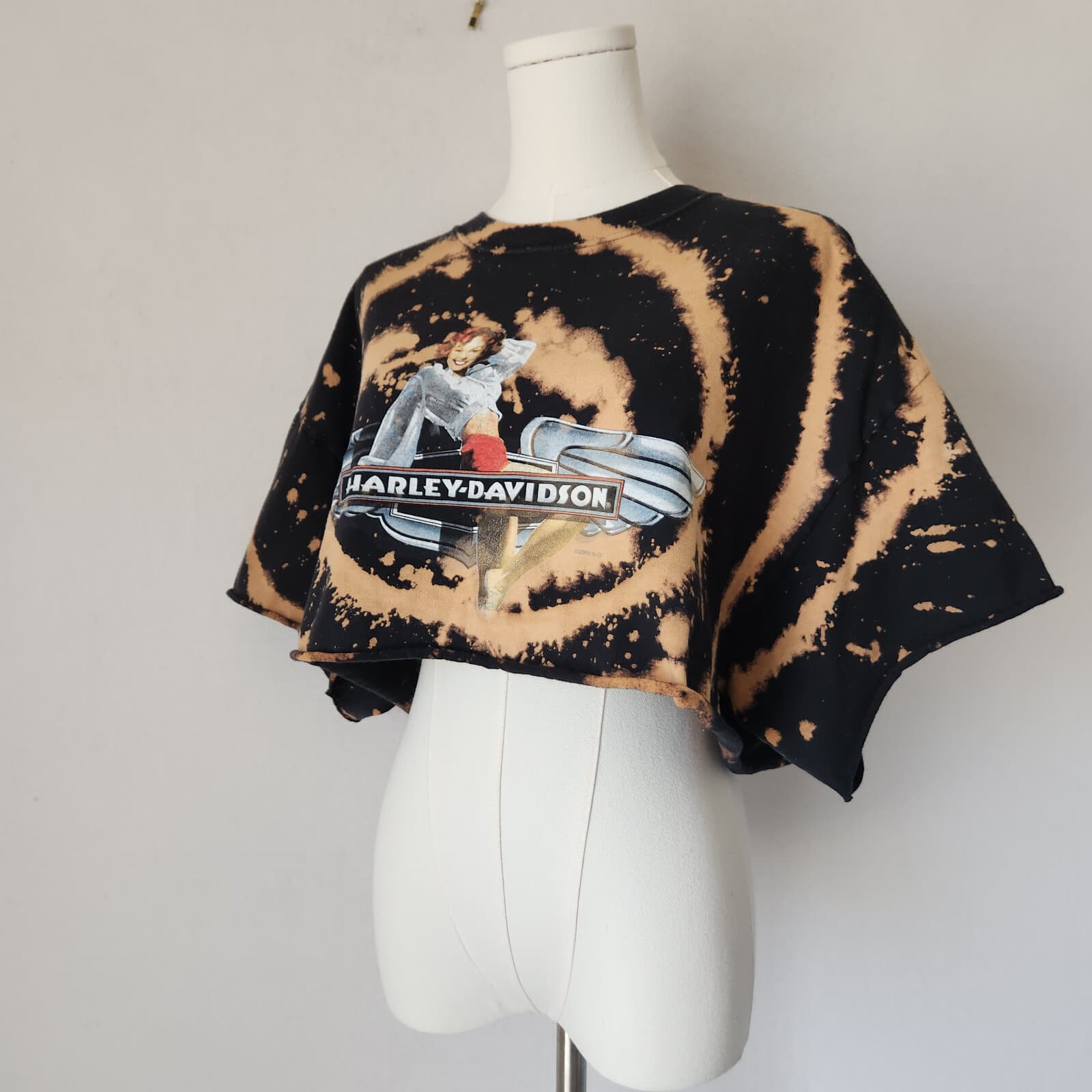 Vintage Harley-Davidson USA Graphic Tie-Dye Crop T-Shirt Pre-Shrunk Cotton XL - Thumbnail 3