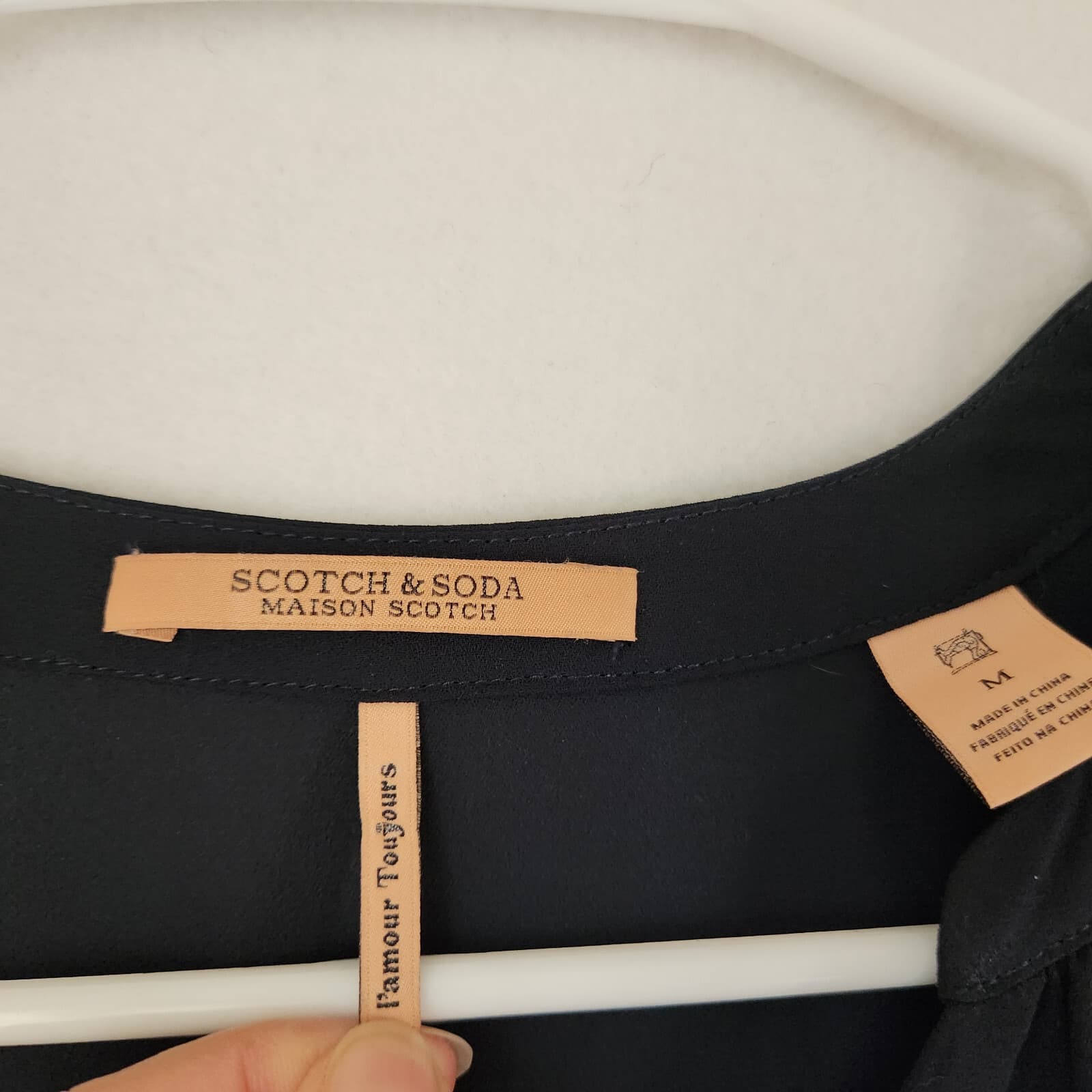 Scotch & Soda Chiffon Tie-Front Blouse Popover V-Neck Long Sleeve Black Womens M - Thumbnail 8