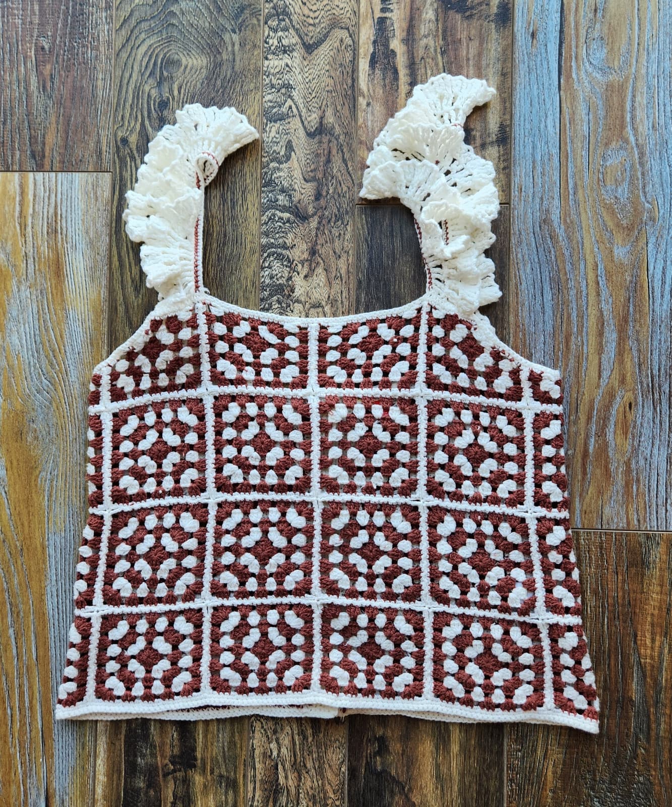 Marine Layer $128 Cora Crochet Tank Top Square Neck Cotton Blend Brown White M - Thumbnail 4