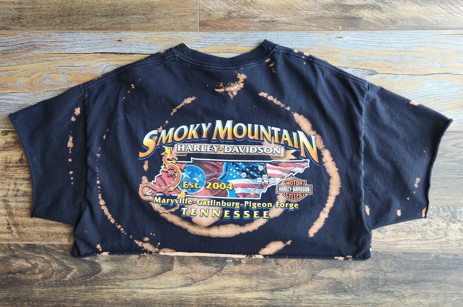 Vintage Harley-Davidson USA Graphic Tie-Dye Crop T-Shirt Pre-Shrunk Cotton XL - Thumbnail 7