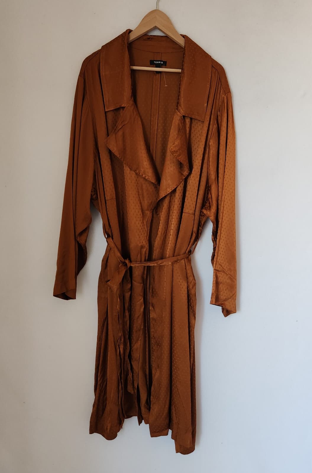 NWoT Torrid Satin Dotted Trench Coat Belted Pocket Copper Brown Women's 5X - Thumbnail 5