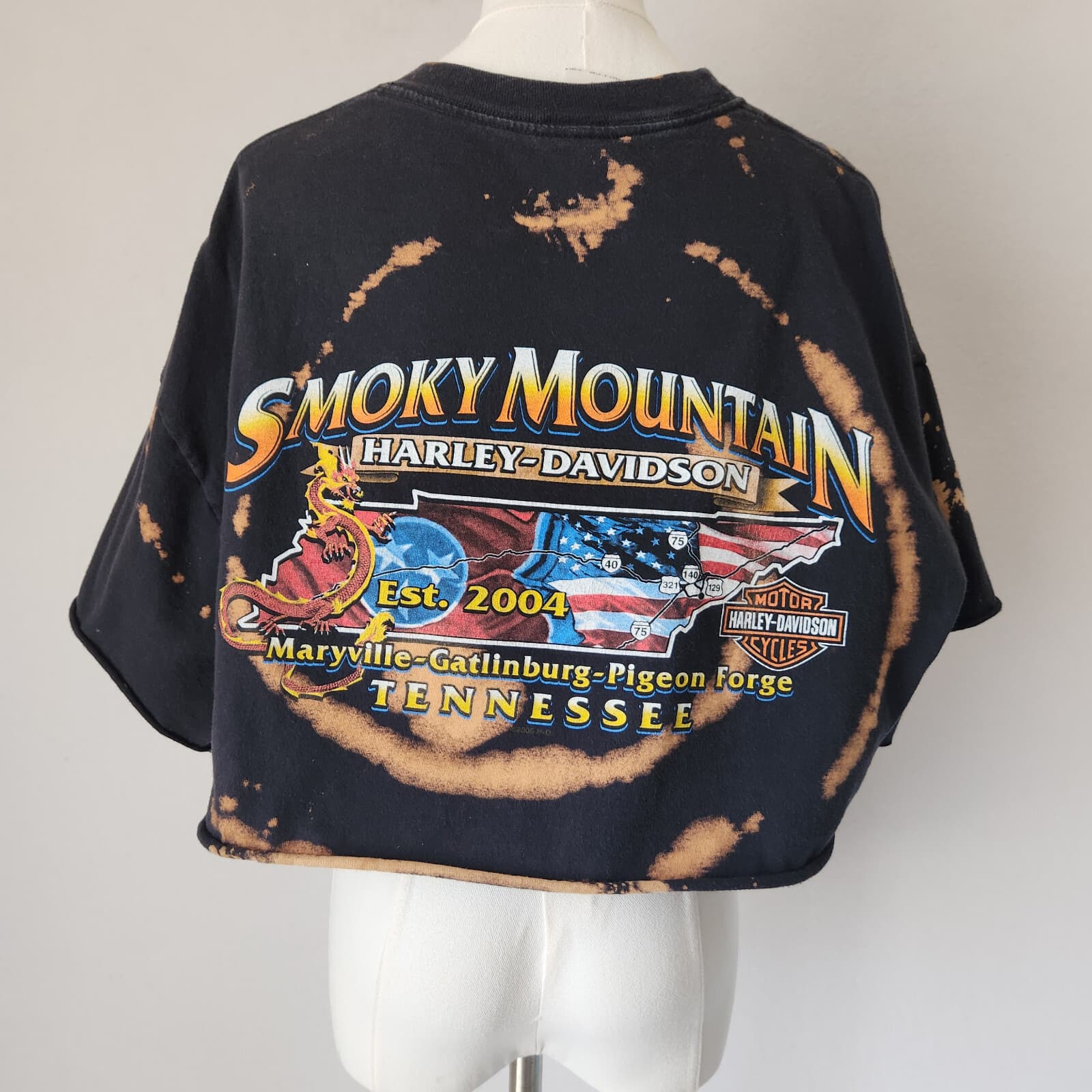 Vintage Harley-Davidson USA Graphic Tie-Dye Crop T-Shirt Pre-Shrunk Cotton XL - Thumbnail 2