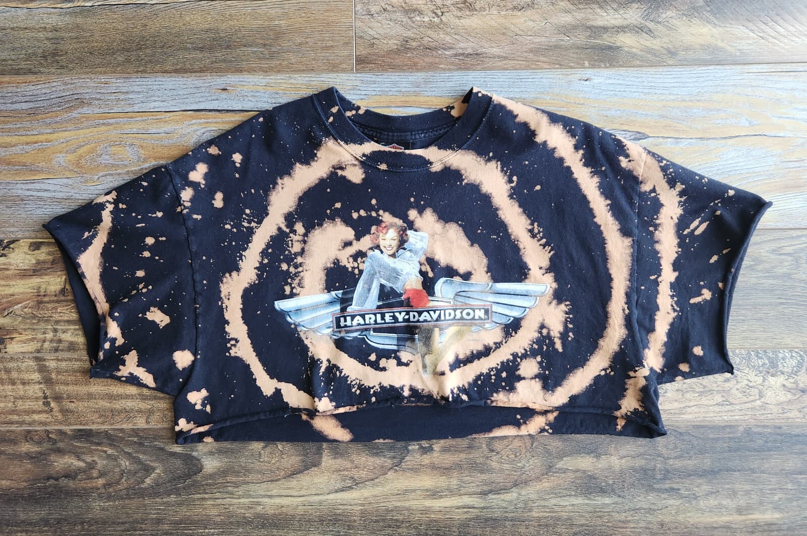 Vintage Harley-Davidson USA Graphic Tie-Dye Crop T-Shirt Pre-Shrunk Cotton XL - Thumbnail 6