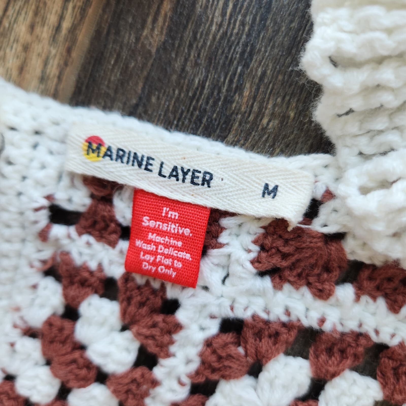 Marine Layer $128 Cora Crochet Tank Top Square Neck Cotton Blend Brown White M - Thumbnail 12