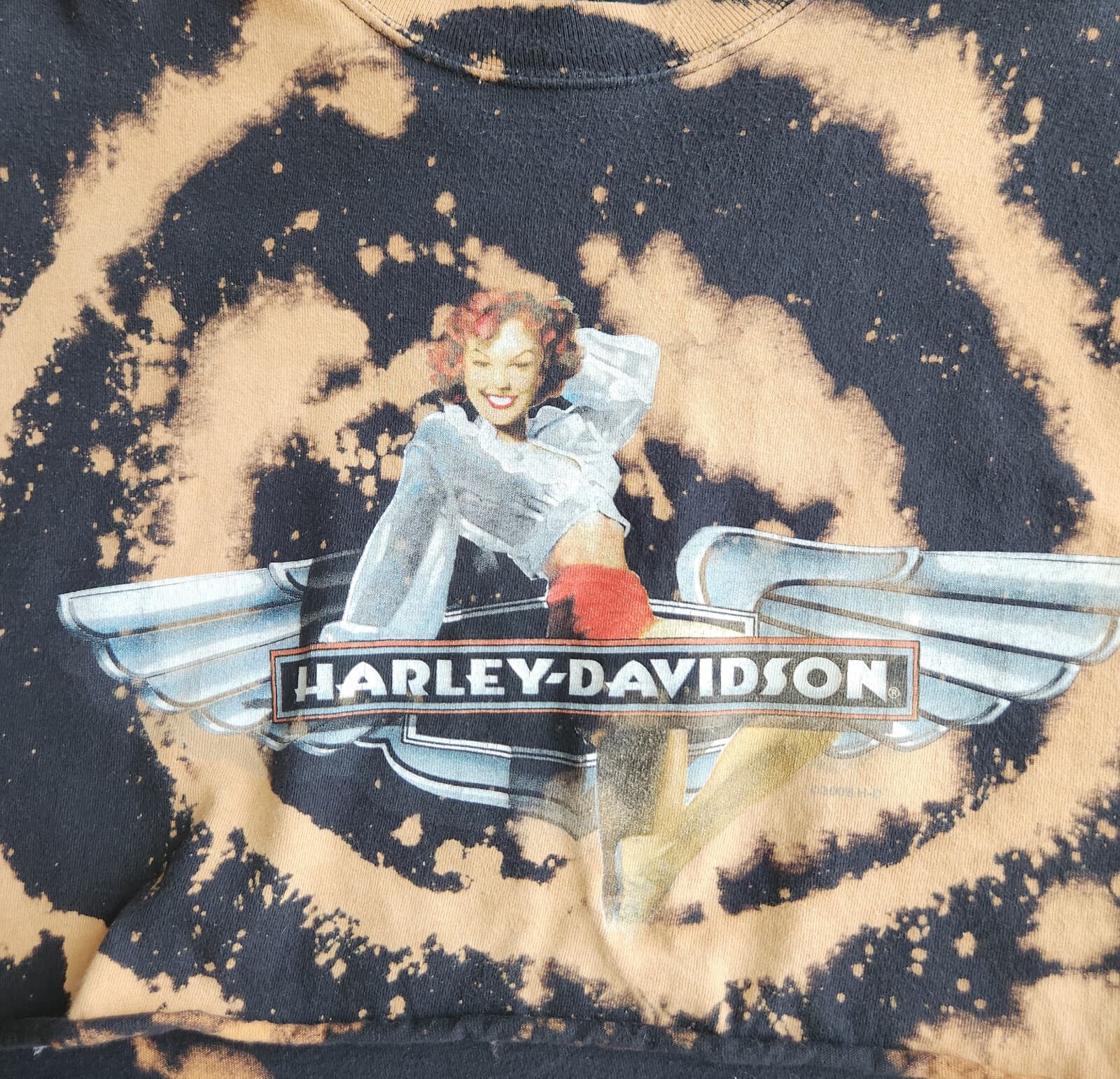 Vintage Harley-Davidson USA Graphic Tie-Dye Crop T-Shirt Pre-Shrunk Cotton XL - Thumbnail 9
