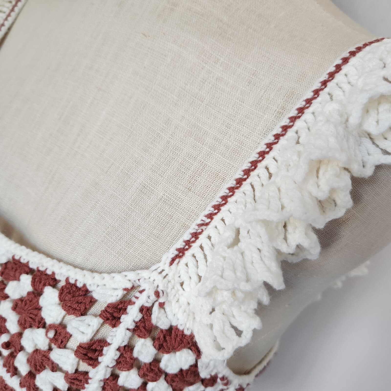 Marine Layer $128 Cora Crochet Tank Top Square Neck Cotton Blend Brown White M - Thumbnail 8