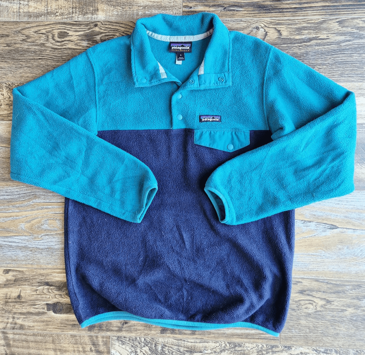 Patagonia Women's Small Lightweight Synchilla Snap-T Fleece Pullover Blue Green - Thumbnail 3