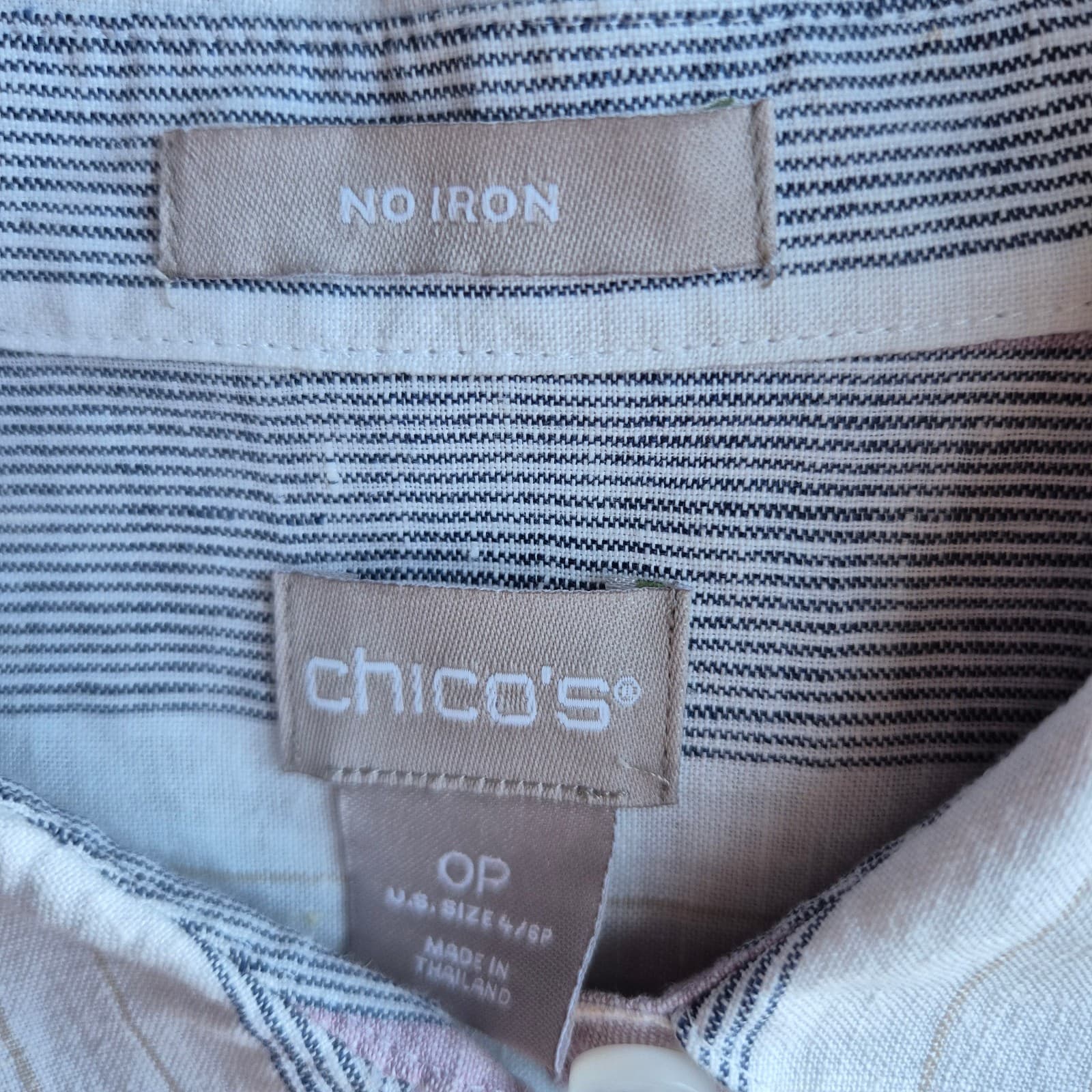 Chico's No Iron Linen Button-Up Shirt 3/4 Sleeve Multicolor Stripe Sz.2OP (4/6P) - Thumbnail 5