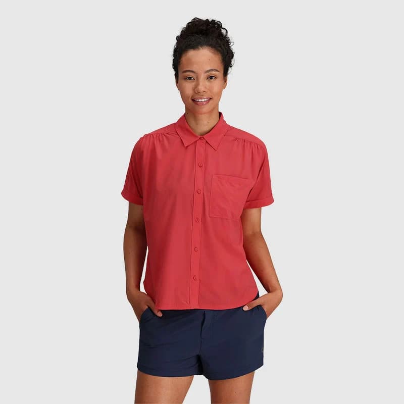 Outdoor Research Astroman UPF 30 Sun Shirt Short Sleeve Pocket Red Women's XXL - Thumbnail 3