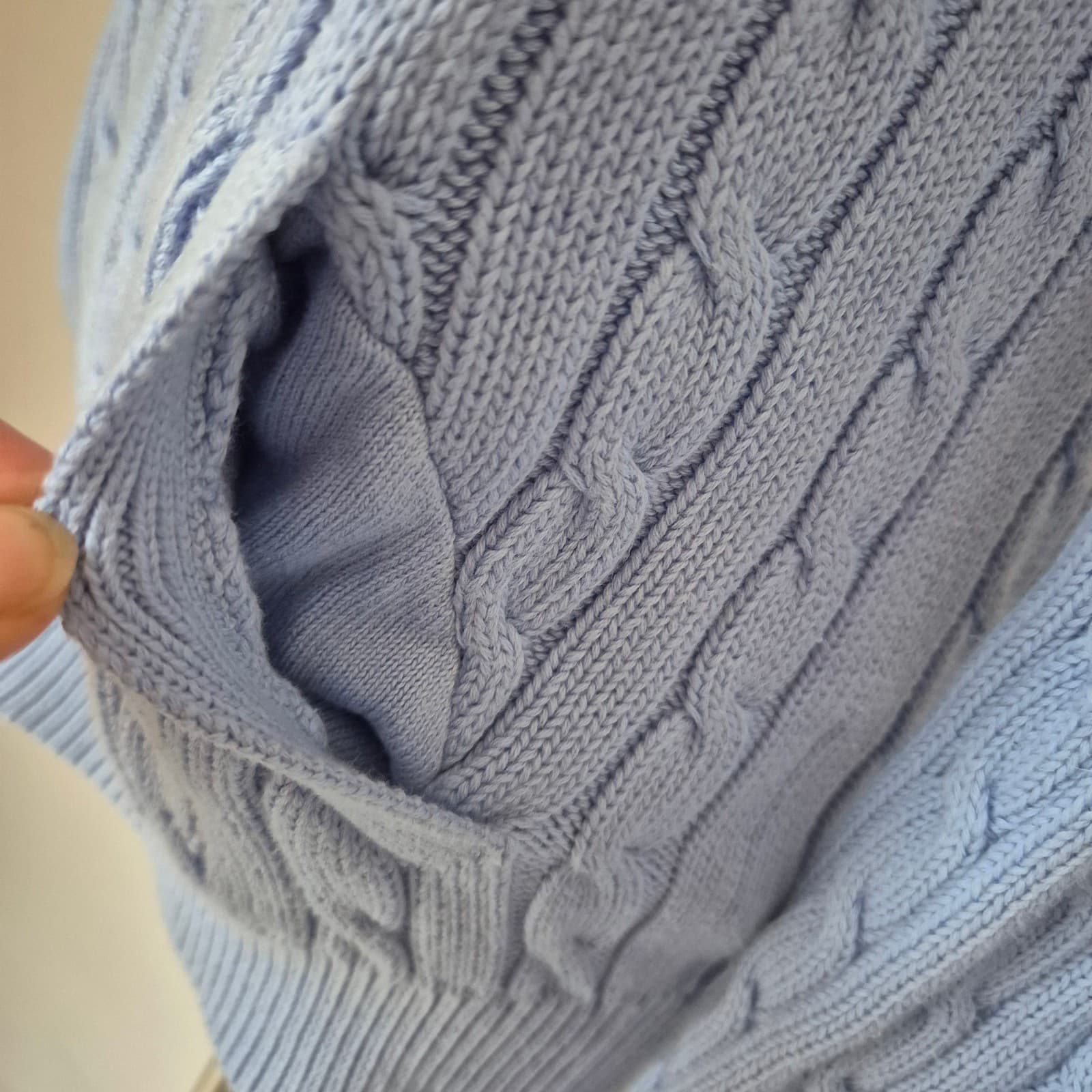 Vintage Y2K Ralph Lauren Sport Cotton Cable Knit Cardigan Pocket Blue Women's XL - Thumbnail 8