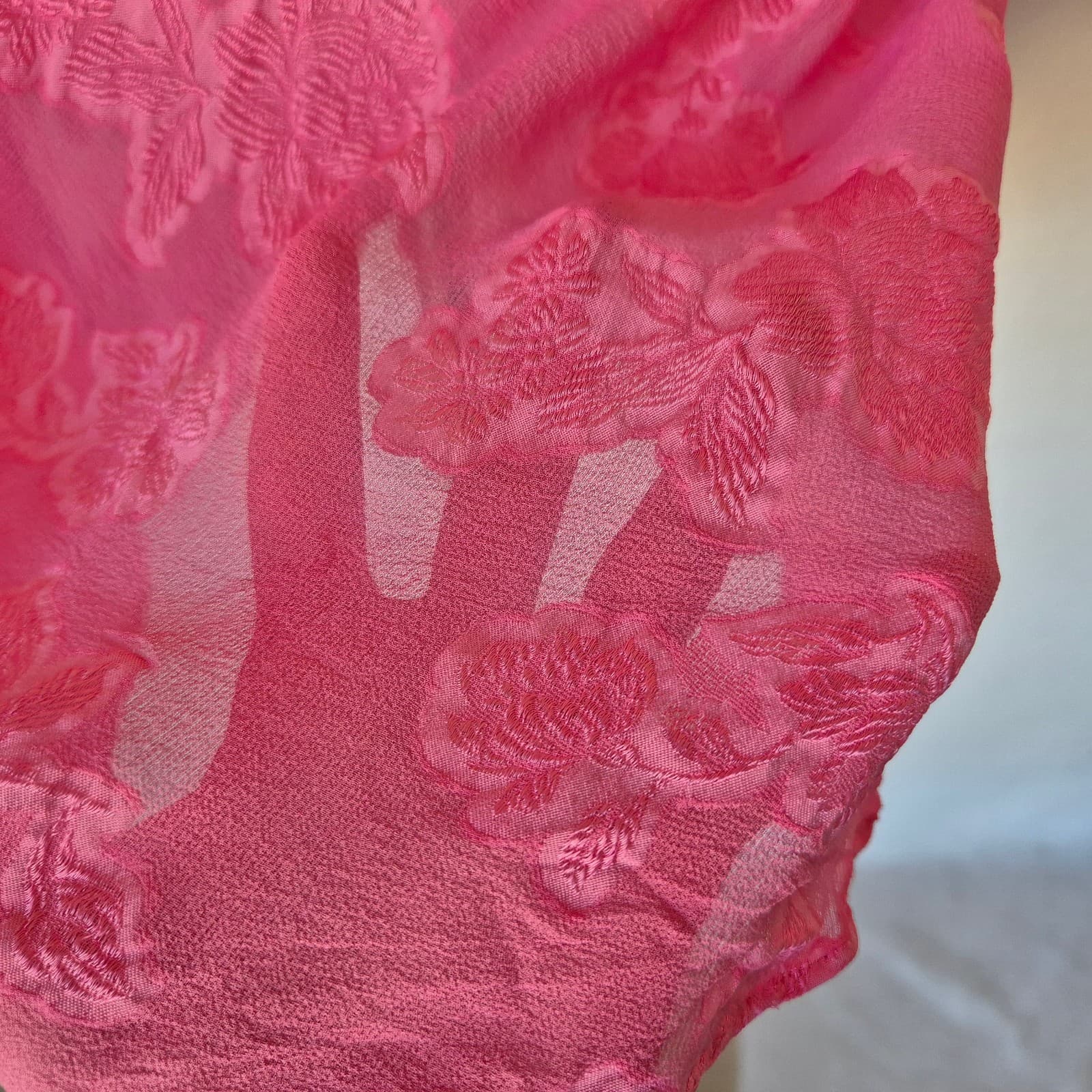 PajamaGram Silk Blend Pink Floral Textured Sheer Mini Chemise Slip Night Gown S - Thumbnail 3