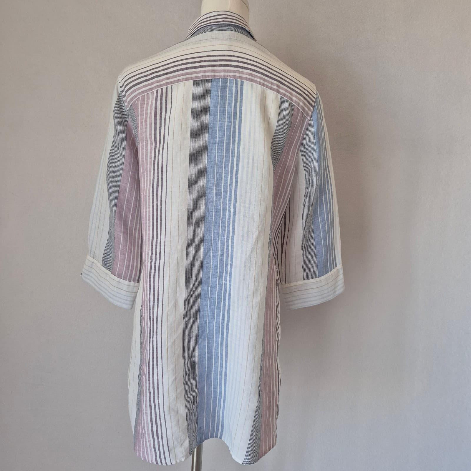 Chico's No Iron Linen Button-Up Shirt 3/4 Sleeve Multicolor Stripe Sz.2OP (4/6P) - Thumbnail 3