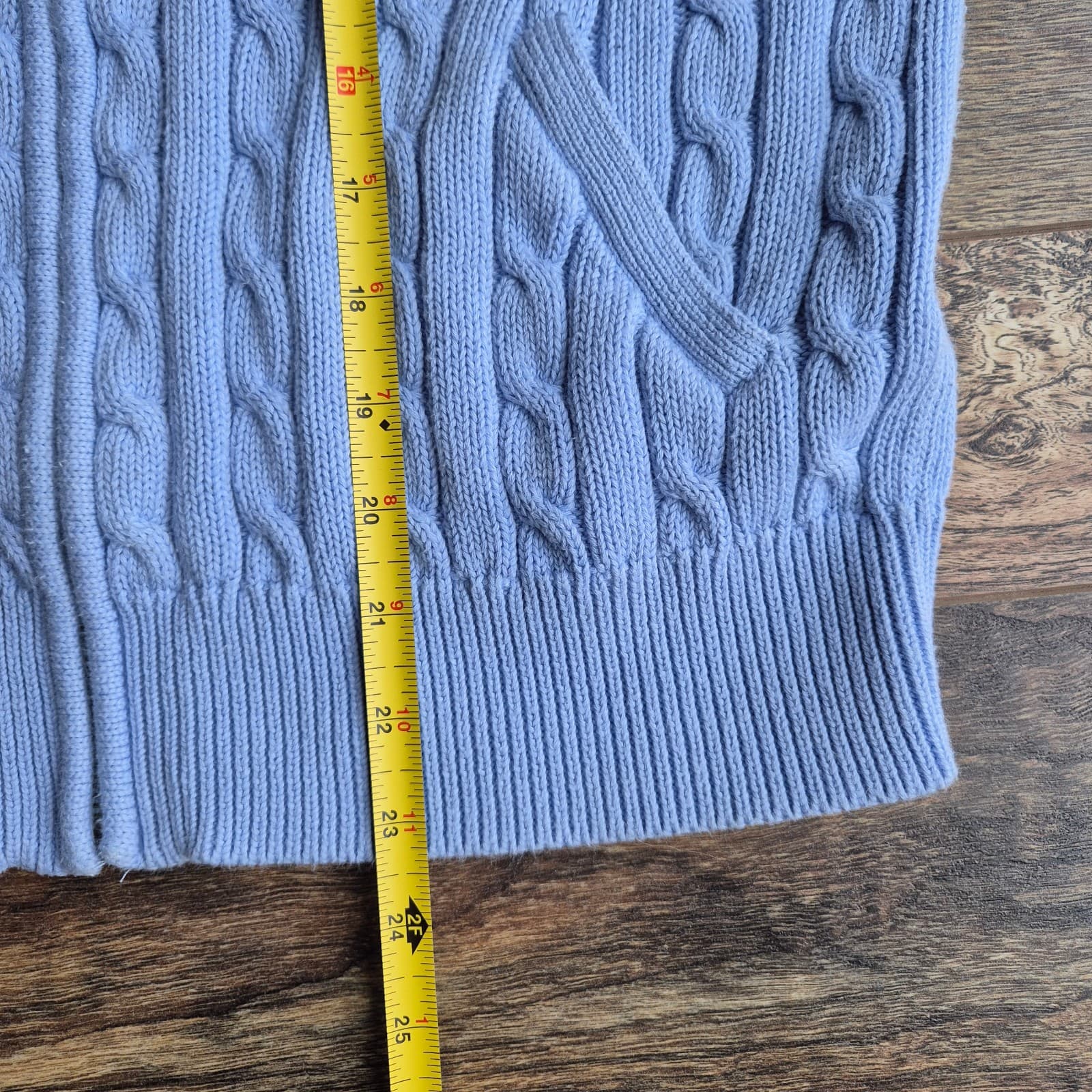 Vintage Y2K Ralph Lauren Sport Cotton Cable Knit Cardigan Pocket Blue Women's XL - Thumbnail 15