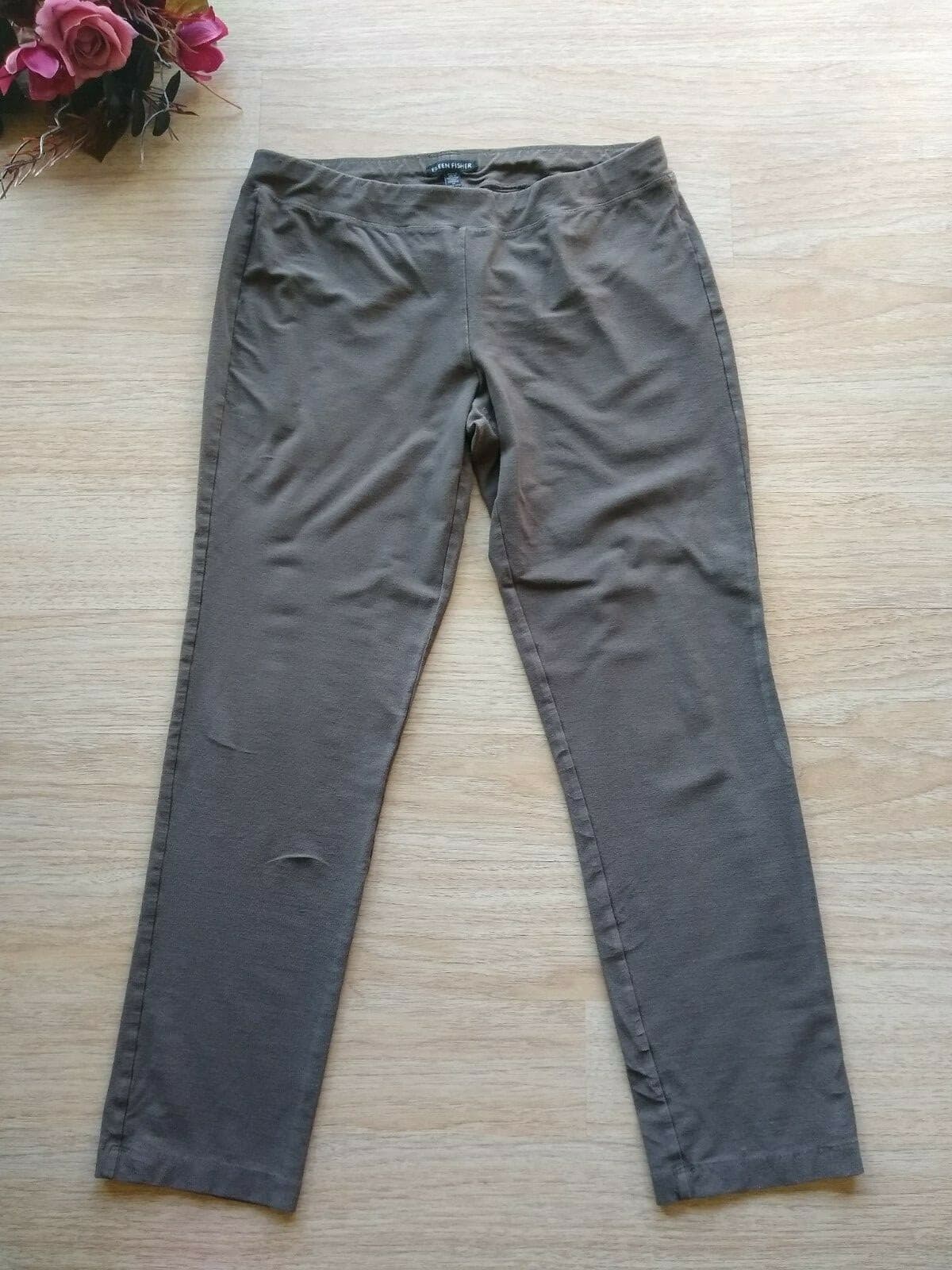 Eileen Fisher Viscose Blend Stretch Knit Crop Pants Pullon Elastic Waist Brown S - Thumbnail 2