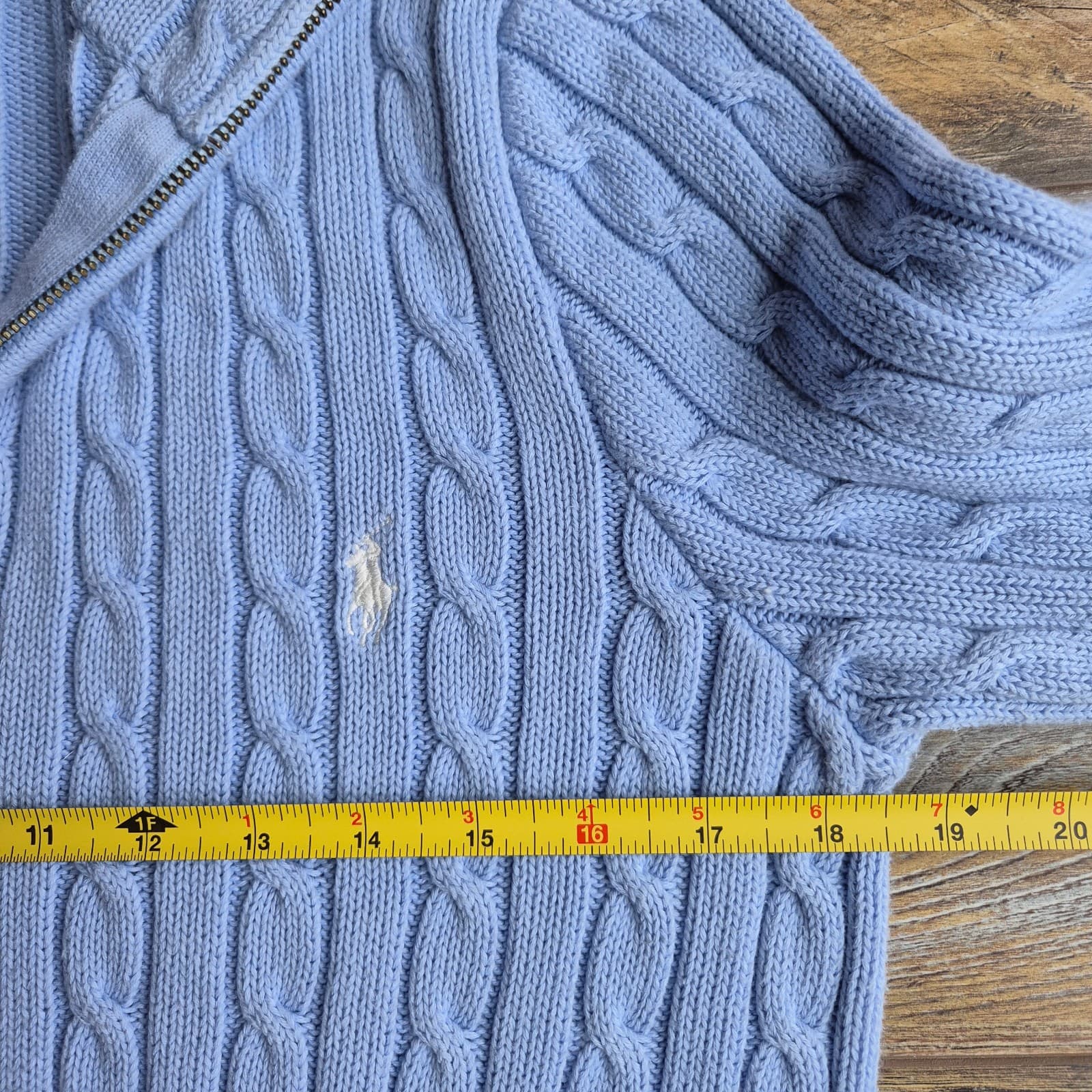 Vintage Y2K Ralph Lauren Sport Cotton Cable Knit Cardigan Pocket Blue Women's XL - Thumbnail 14