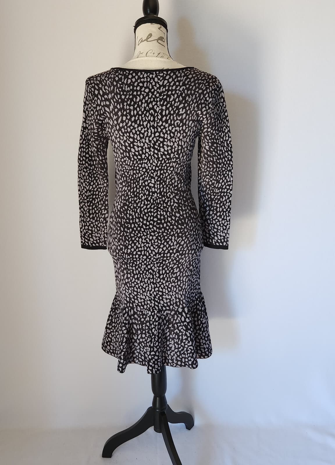 NWoT Rebecca Taylor Leopard Knit Dress Bodycon Long Sleeve Black Grey Sz.S - Thumbnail 5