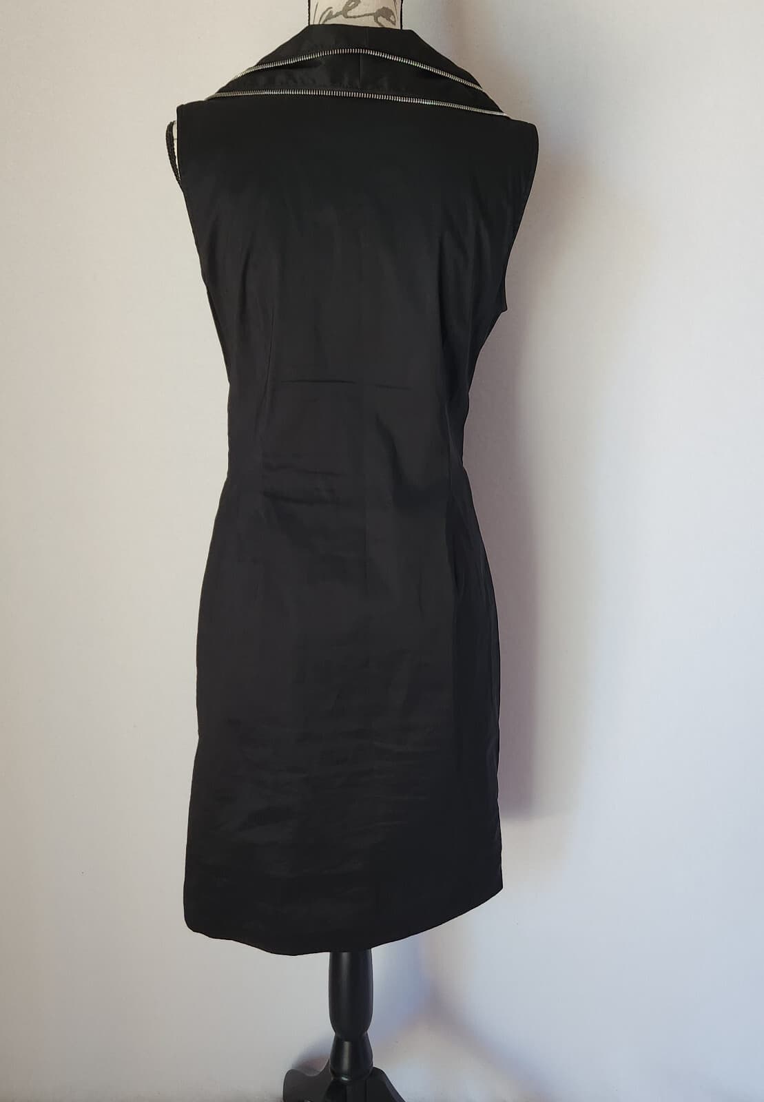 Samuel Dong Zipper Ruffle Midi Sheath Dress Sleeveless Stretch Black Women's M - Thumbnail 6