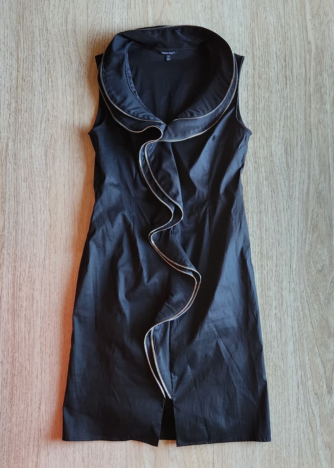Samuel Dong Zipper Ruffle Midi Sheath Dress Sleeveless Stretch Black Women's M - Thumbnail 7