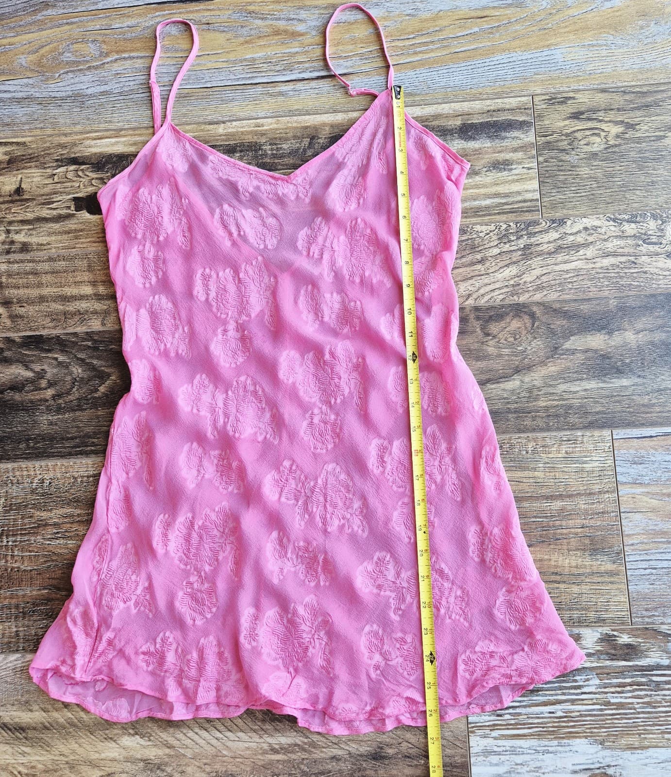 PajamaGram Silk Blend Pink Floral Textured Sheer Mini Chemise Slip Night Gown S - Thumbnail 7