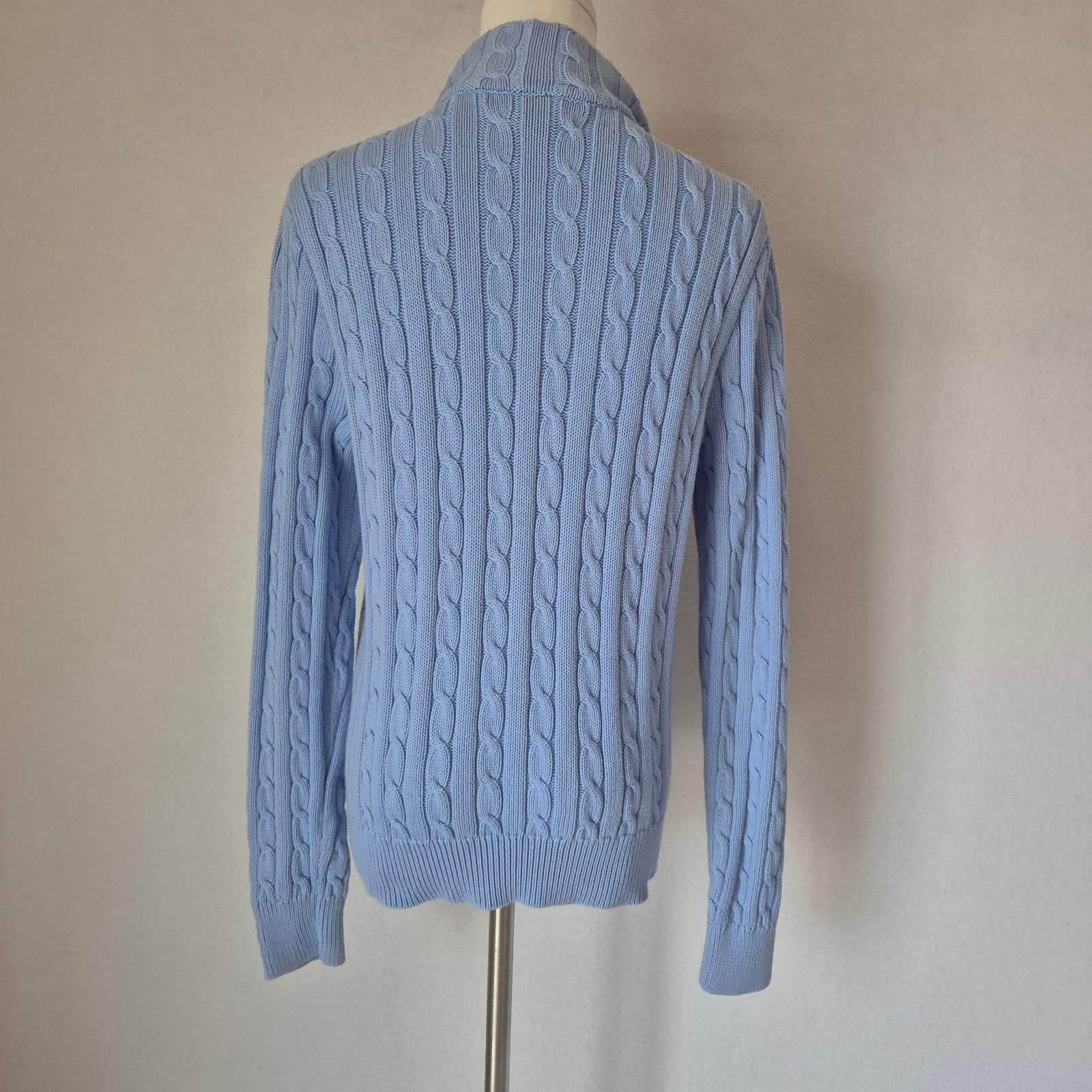 Vintage Y2K Ralph Lauren Sport Cotton Cable Knit Cardigan Pocket Blue Women's XL - Thumbnail 9