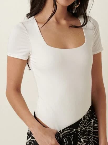 Free People Intimately Square Eyes Bodysuit Short Sleeve Snap White Jersey Sz.L - Thumbnail 7