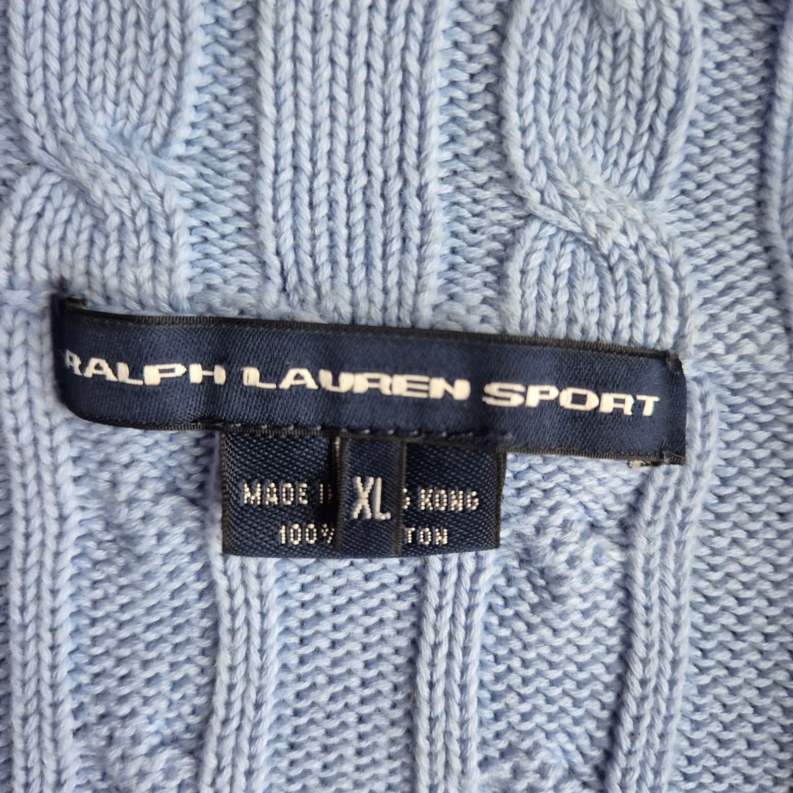 Vintage Y2K Ralph Lauren Sport Cotton Cable Knit Cardigan Pocket Blue Women's XL - Thumbnail 10