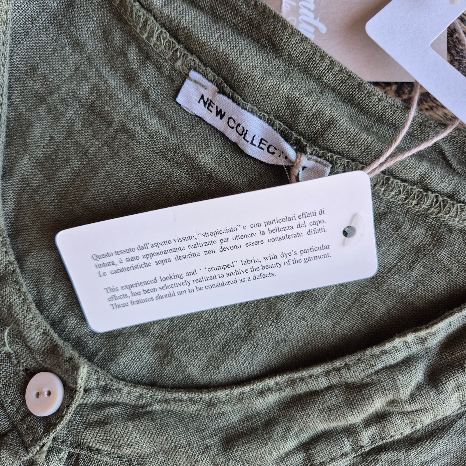NWT New Collection Wendy Moda Made in Italy Linen Lagenlook Boxy Blouse Green OS - Thumbnail 10