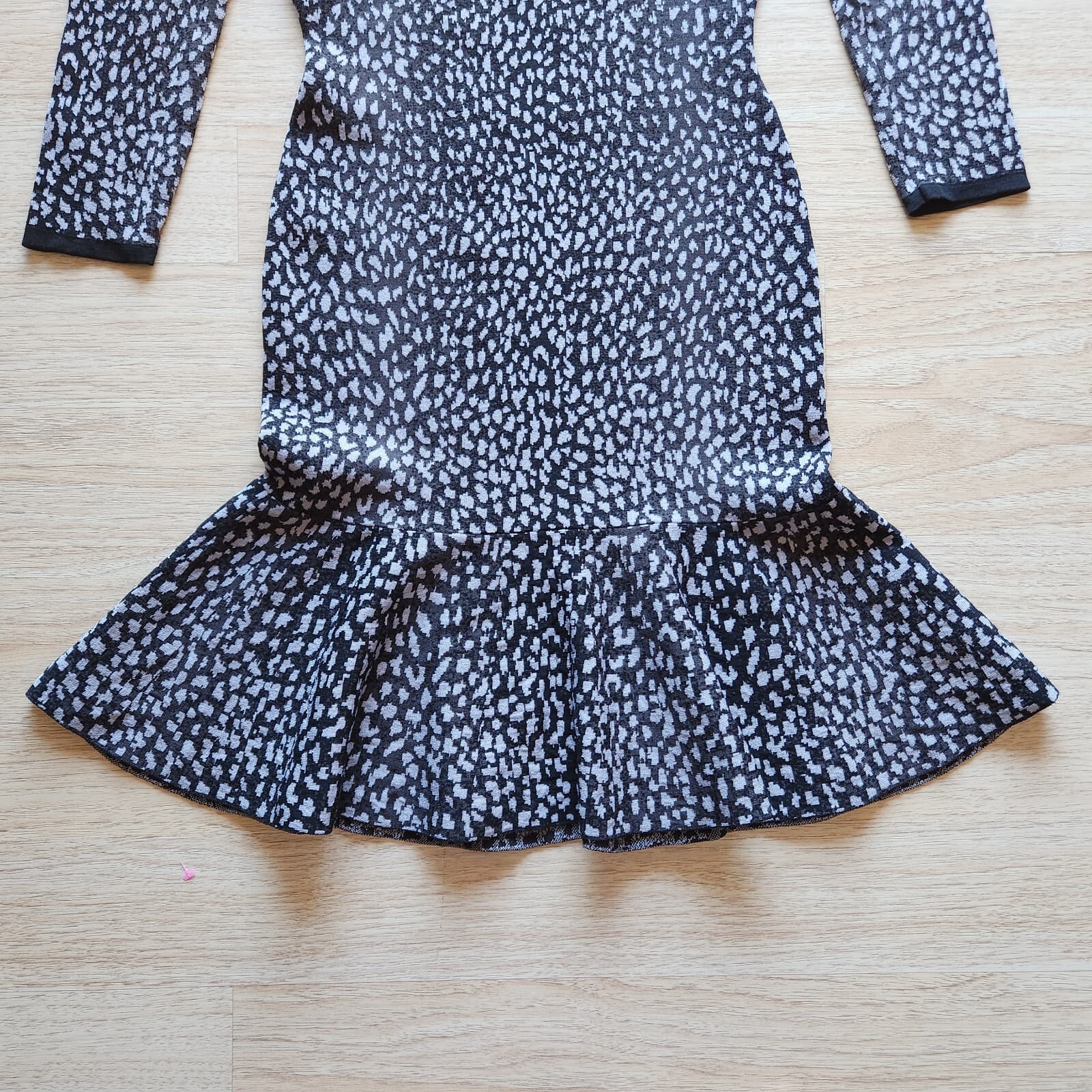 NWoT Rebecca Taylor Leopard Knit Dress Bodycon Long Sleeve Black Grey Sz.S - Thumbnail 7