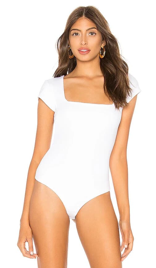 Free People Intimately Square Eyes Bodysuit Short Sleeve Snap White Jersey Sz.L - Thumbnail 2
