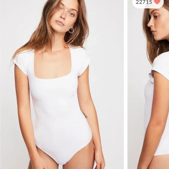 Free People Intimately Square Eyes Bodysuit Short Sleeve Snap White Jersey Sz.L - Thumbnail 9