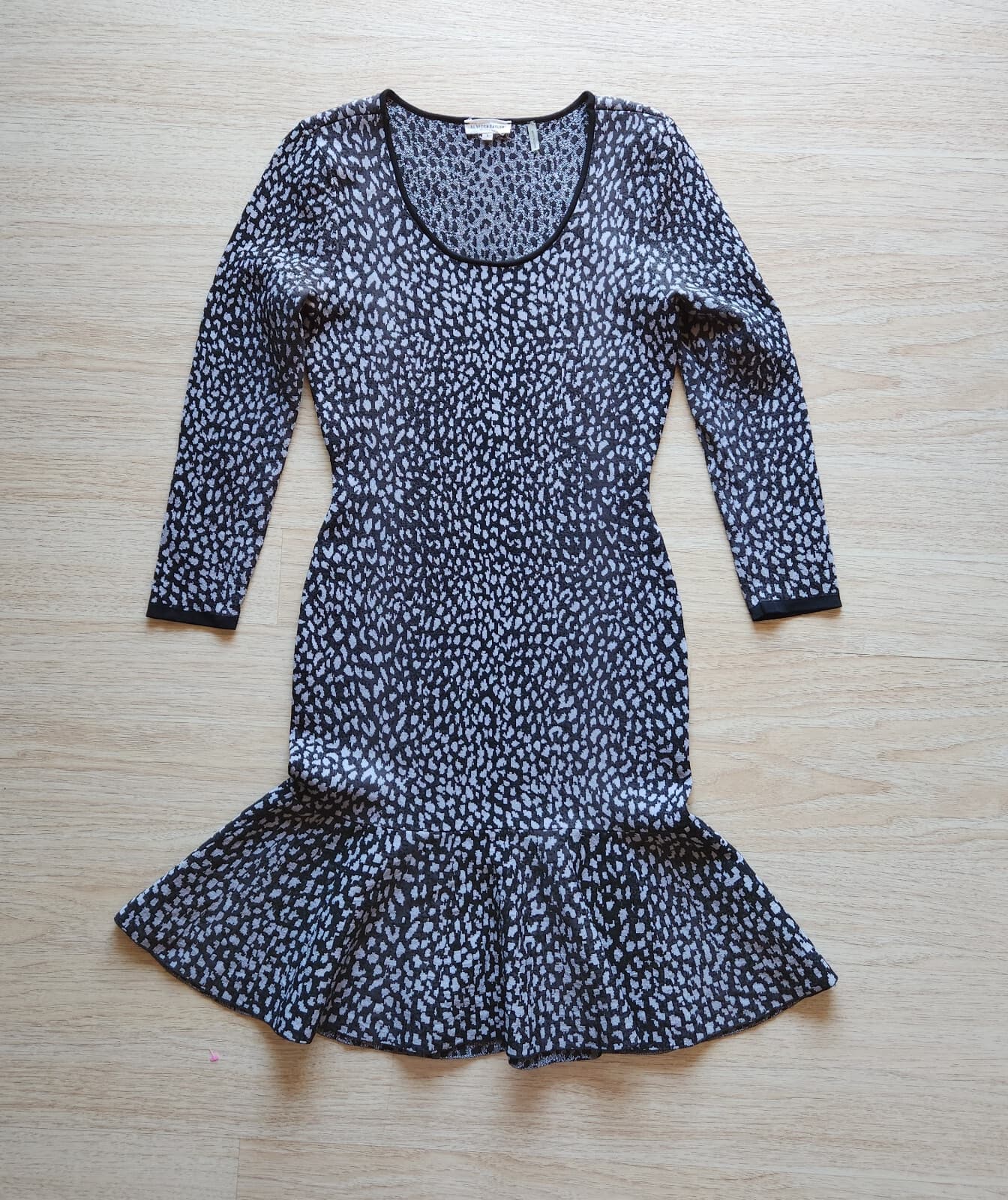 NWoT Rebecca Taylor Leopard Knit Dress Bodycon Long Sleeve Black Grey Sz.S - Thumbnail 2