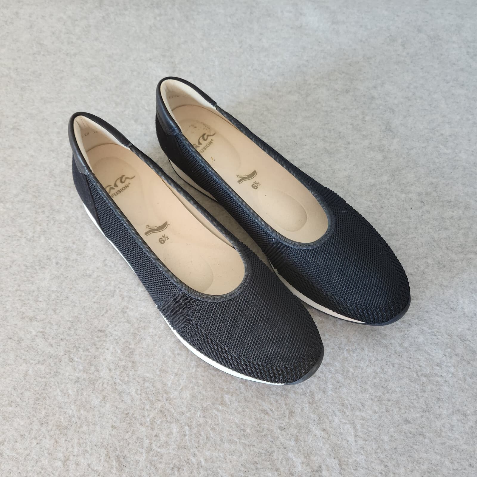 NWoB ARA Skimmer Knit Comfort Slip-On Ballet Flats Black White Women US6.5 - Thumbnail 3