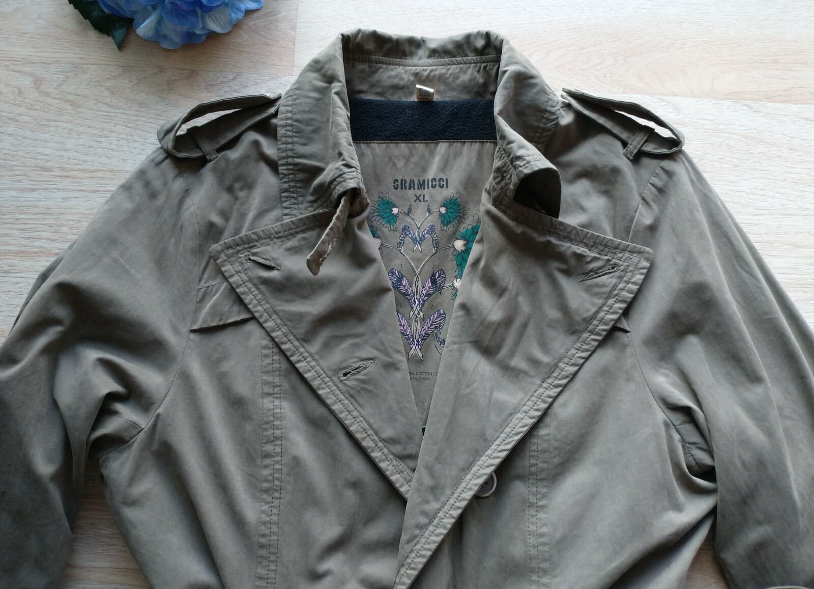 GRAMICCI Fleece Lined Military Jacket Single Breasted Belt Green Women Sz.XL - Thumbnail 4