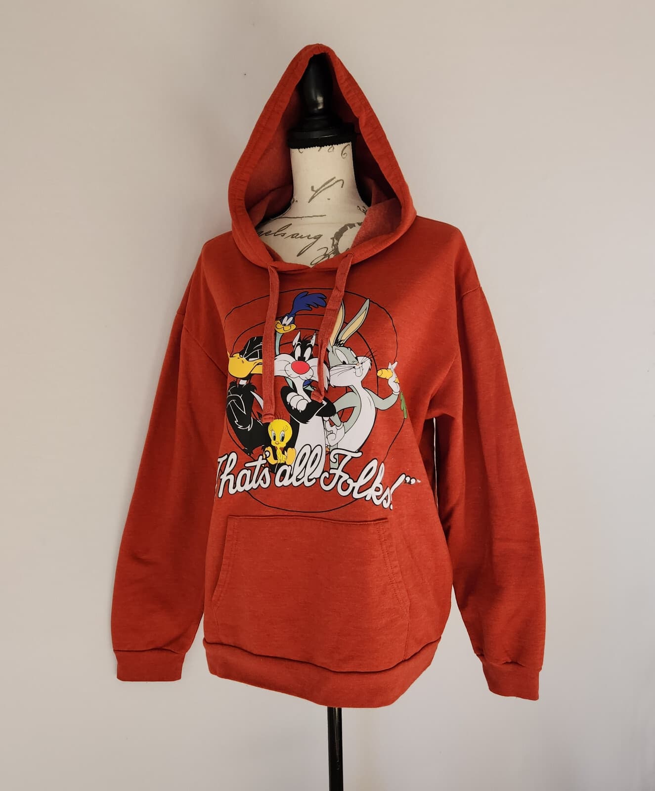 Looney Tunes That's All Folks Youth XXL(19) Hoodie Sweatshirt Pocket Orange-Red - Thumbnail 2