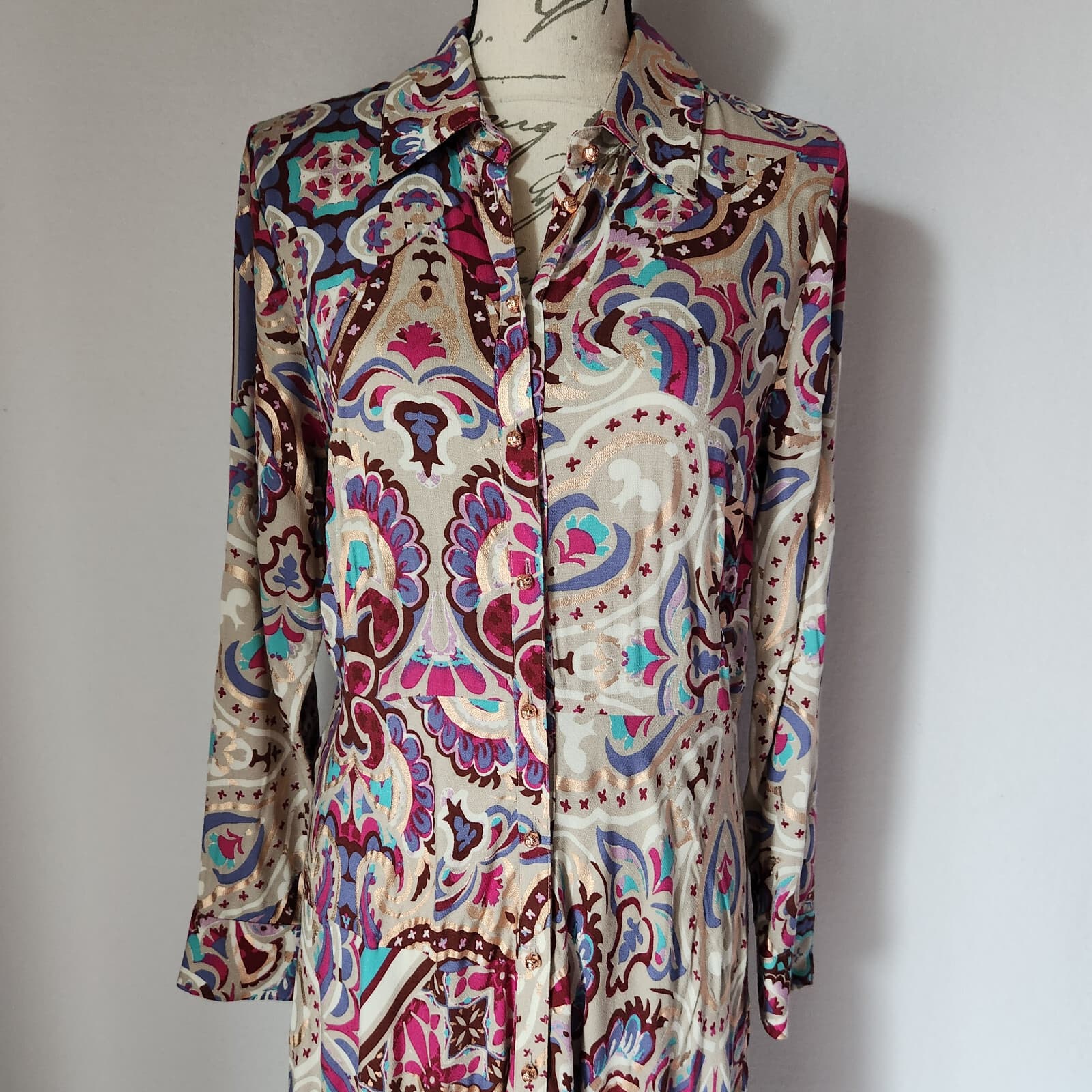 Soft Surroundings Palermo Soho Maxi Shirt Dress Long Sleeve Festoon Fuchsia XS - Thumbnail 5