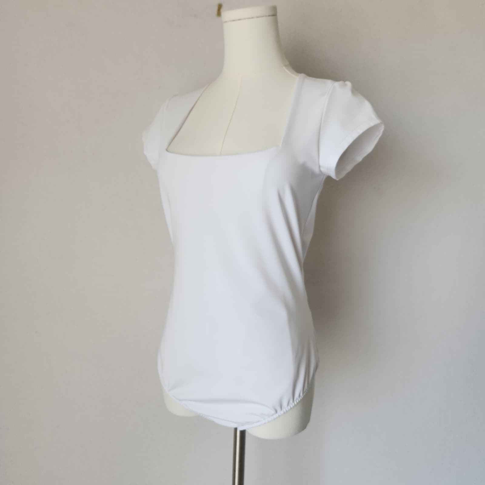 Free People Intimately Square Eyes Bodysuit Short Sleeve Snap White Jersey Sz.L - Thumbnail 3