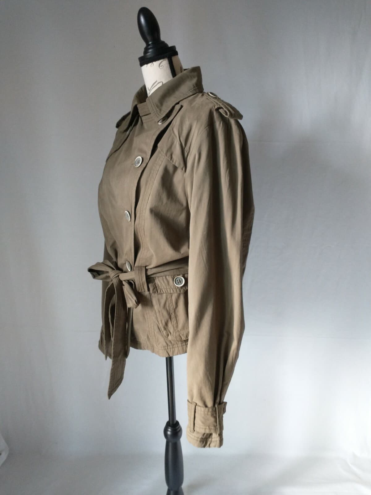 GRAMICCI Fleece Lined Military Jacket Single Breasted Belt Green Women Sz.XL - Thumbnail 6