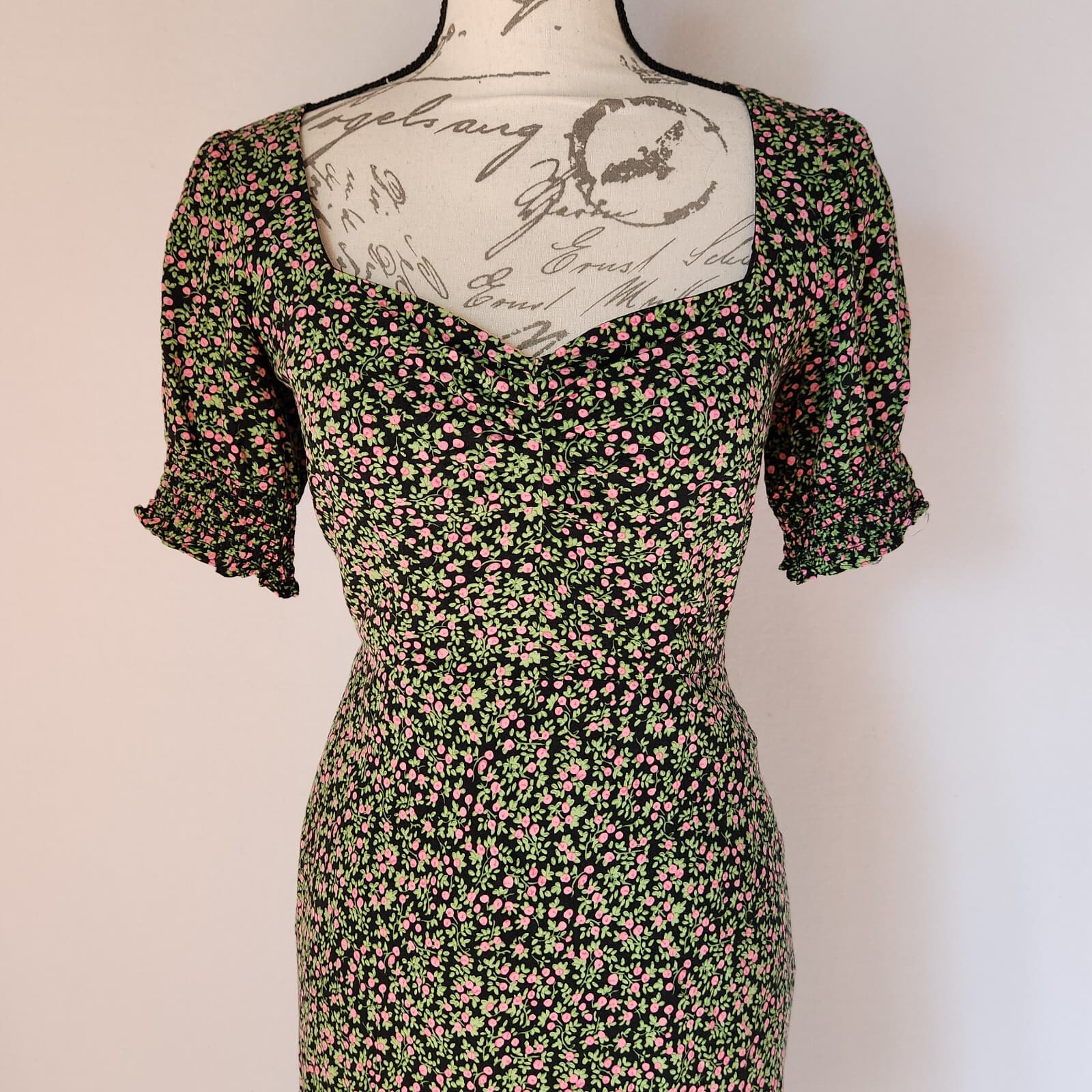 J.Crew Floral Smocked Sleeve Midi Sheath Dress Zip Lined Green Pink Women's 0 - Thumbnail 3