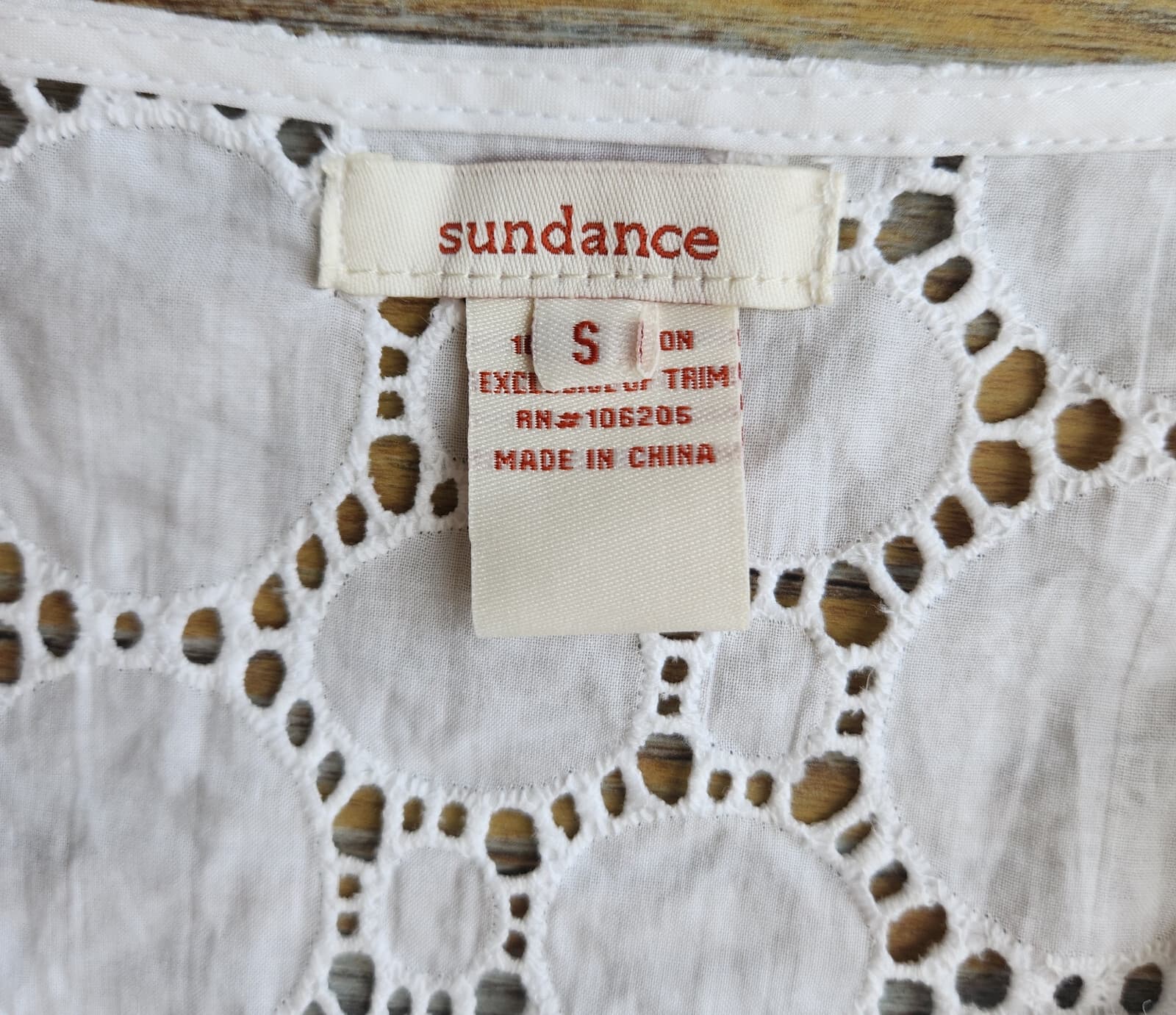 Sundance 100% Cotton Lace Eyelet Blouse Popover V-Neck Short Sleeve White Sz.S - Thumbnail 11