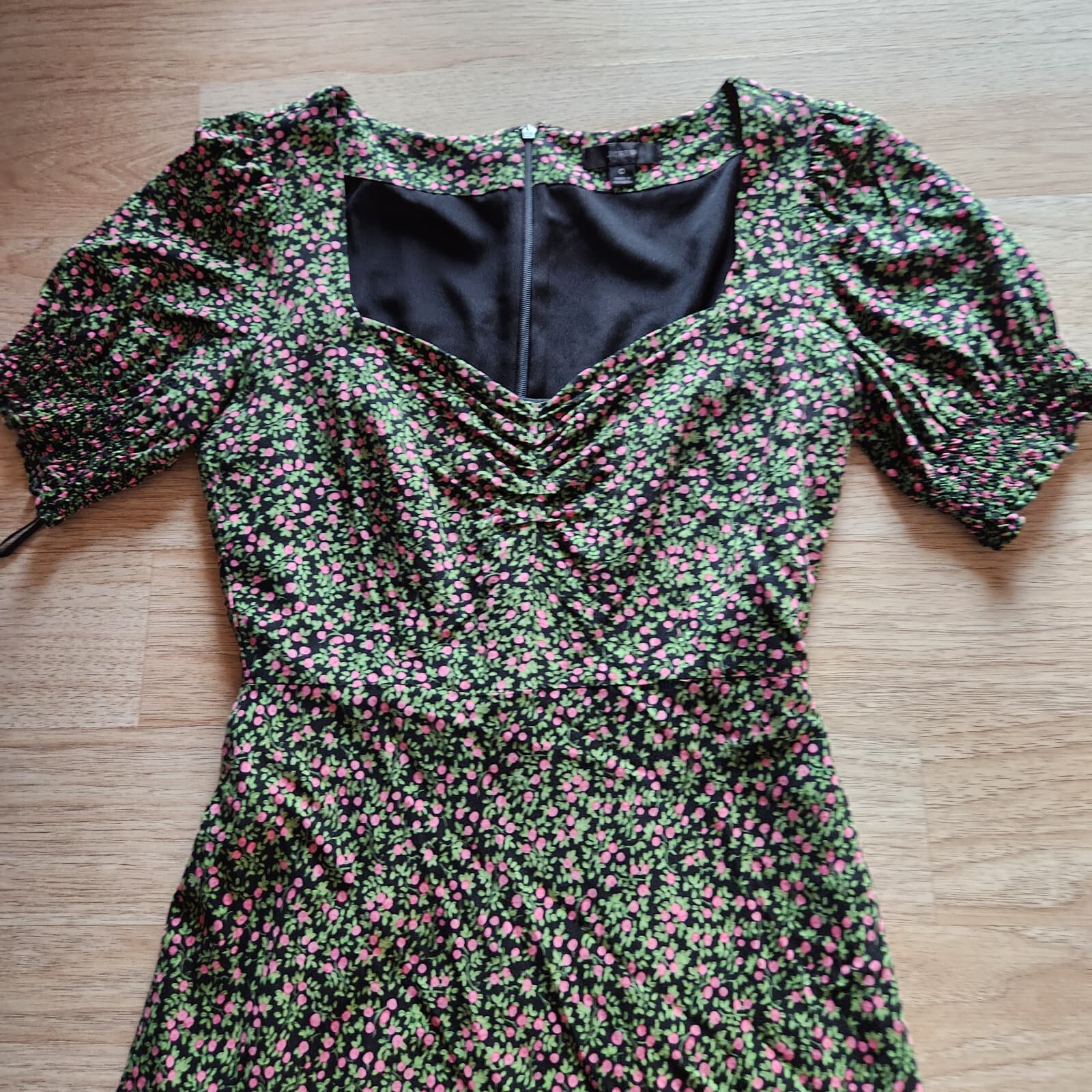 J.Crew Floral Smocked Sleeve Midi Sheath Dress Zip Lined Green Pink Women's 0 - Thumbnail 13