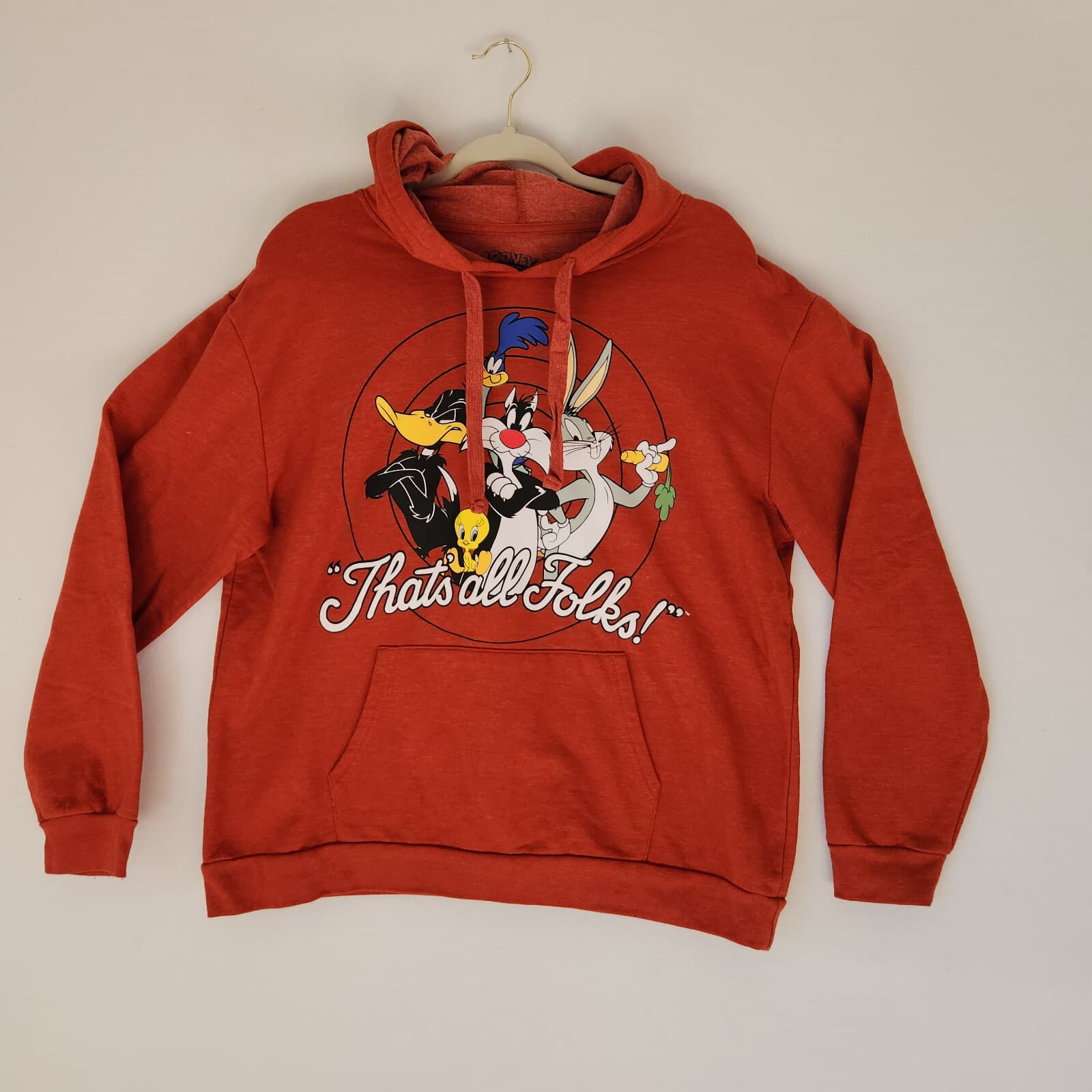 Looney Tunes That's All Folks Youth XXL(19) Hoodie Sweatshirt Pocket Orange-Red - Thumbnail 3