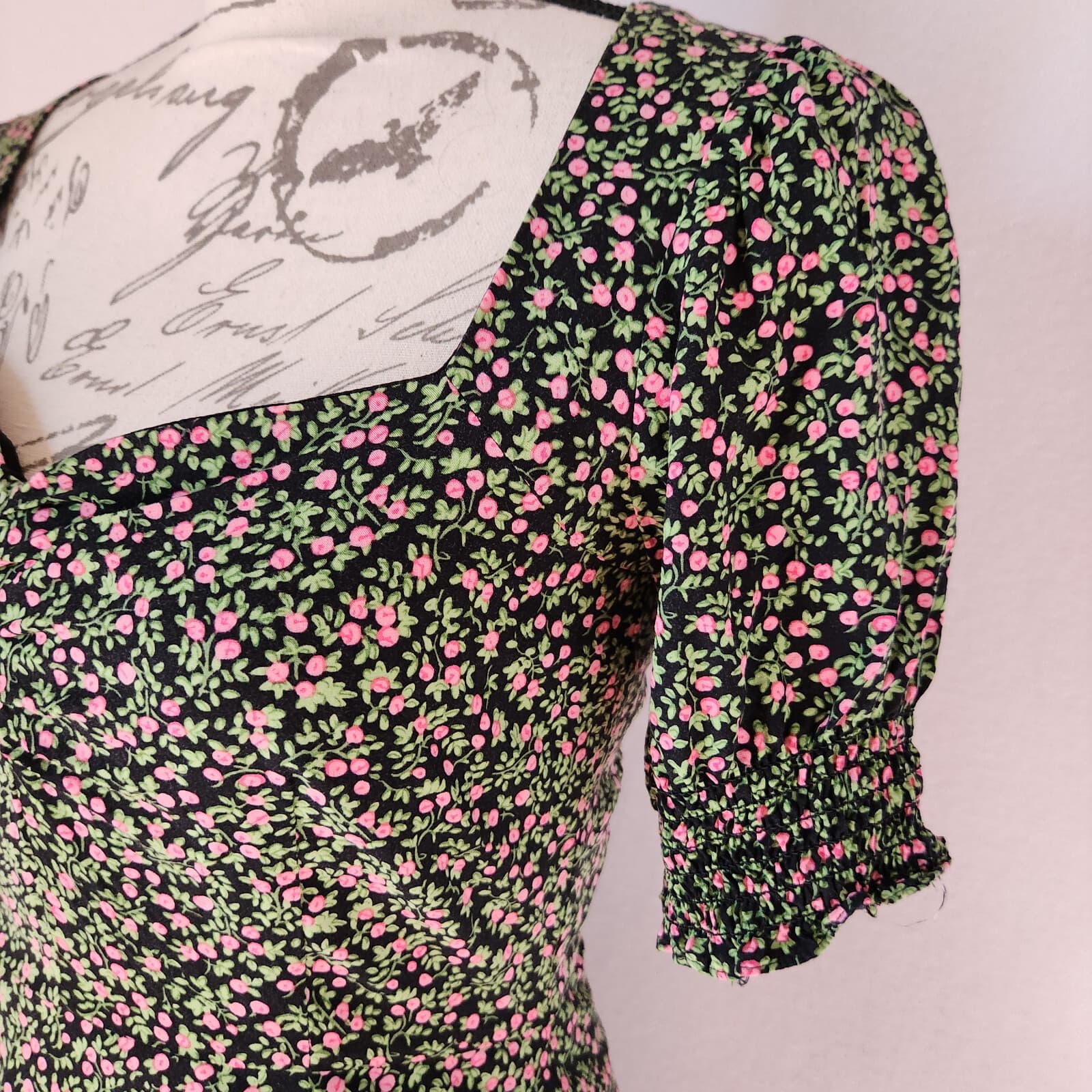 J.Crew Floral Smocked Sleeve Midi Sheath Dress Zip Lined Green Pink Women's 0 - Thumbnail 4
