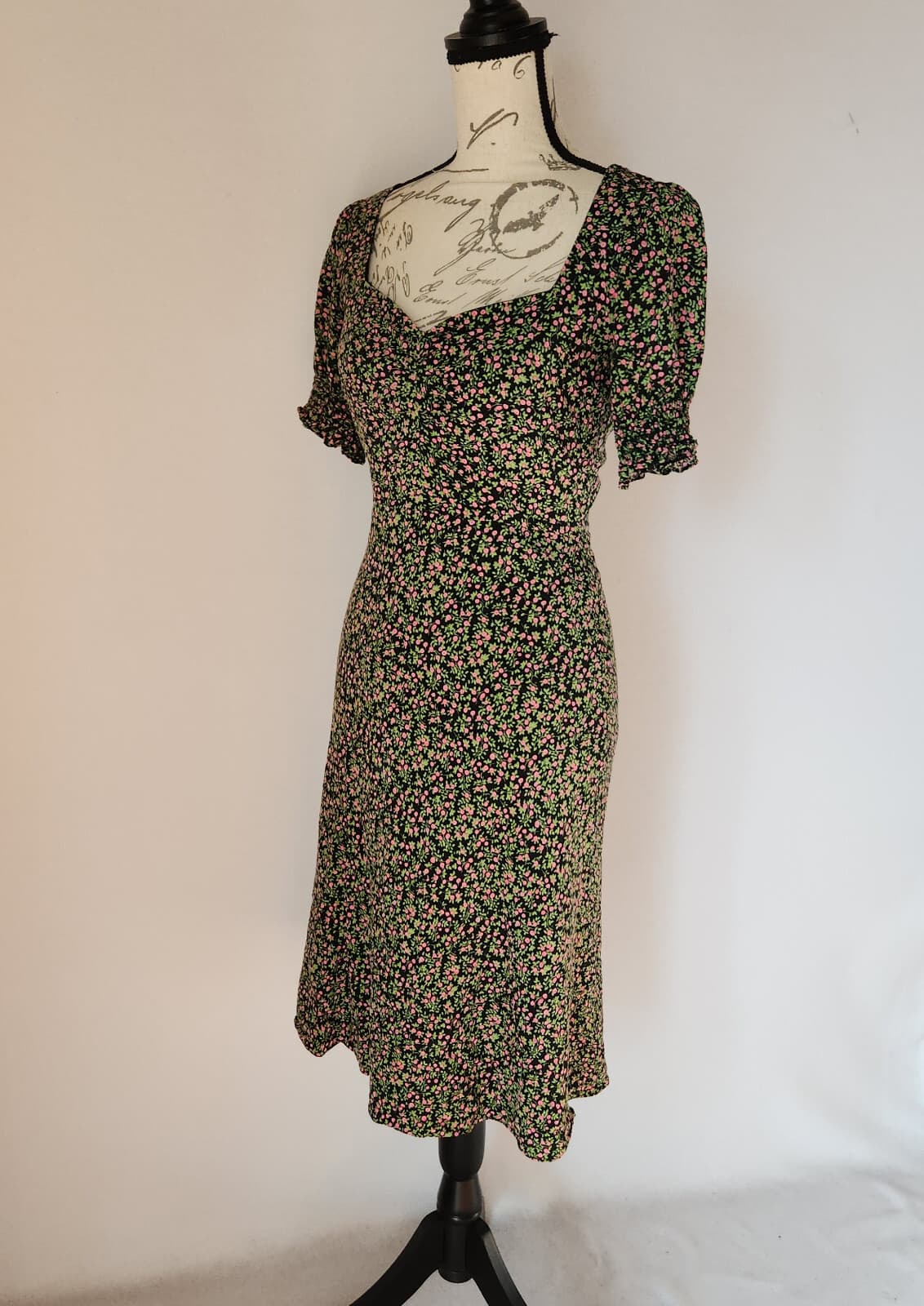J.Crew Floral Smocked Sleeve Midi Sheath Dress Zip Lined Green Pink Women's 0 - Thumbnail 5
