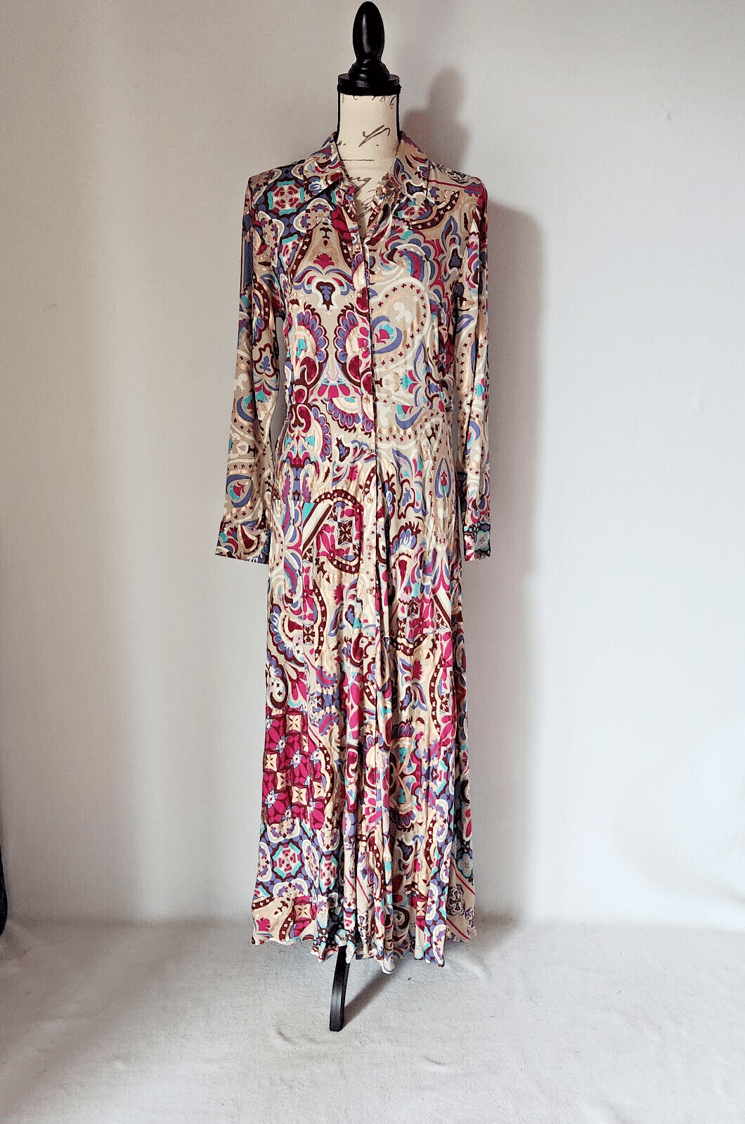 Soft Surroundings Palermo Soho Maxi Shirt Dress Long Sleeve Festoon Fuchsia XS - Thumbnail 3