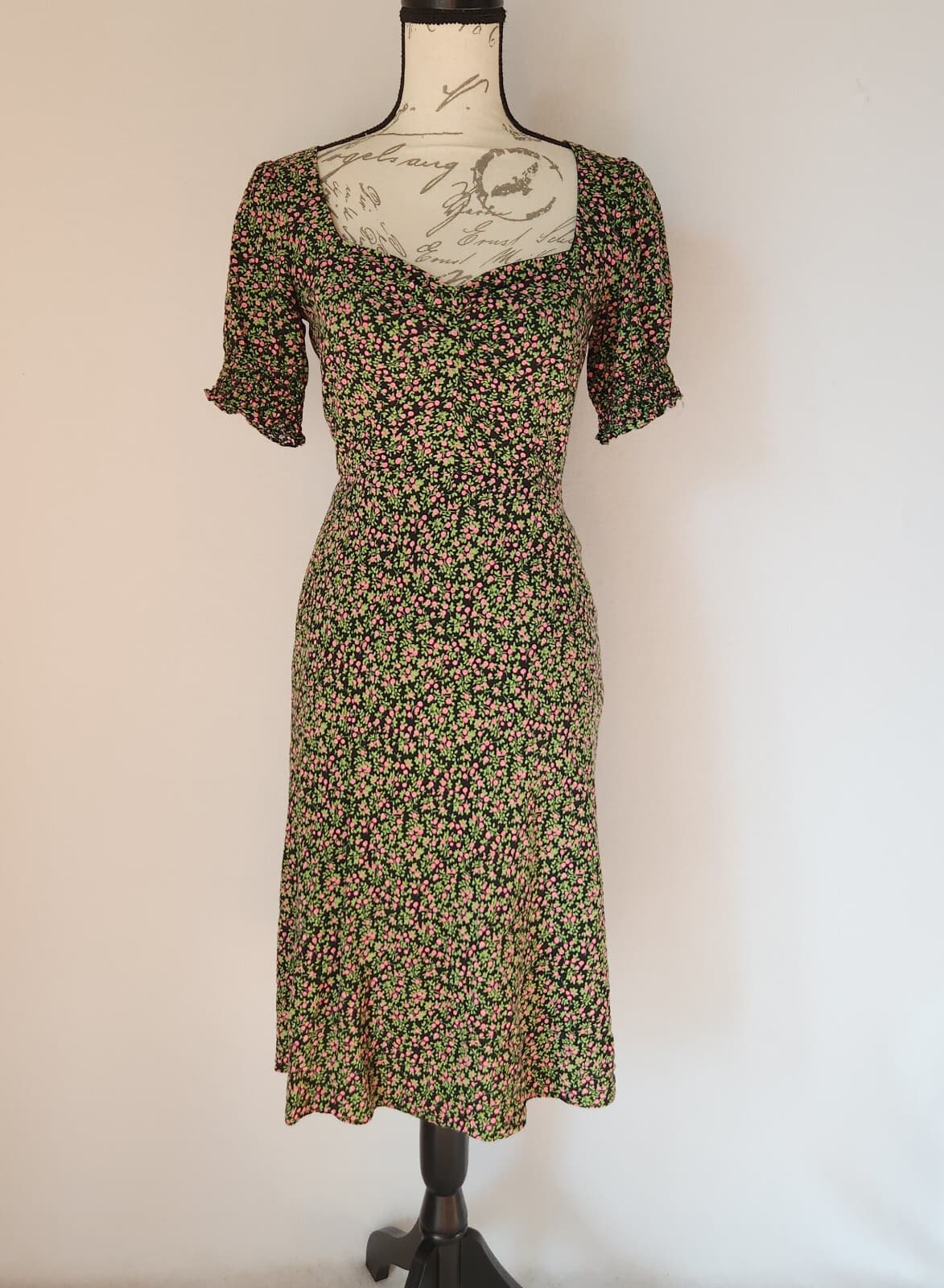 J.Crew Floral Smocked Sleeve Midi Sheath Dress Zip Lined Green Pink Women's 0 - Thumbnail 2