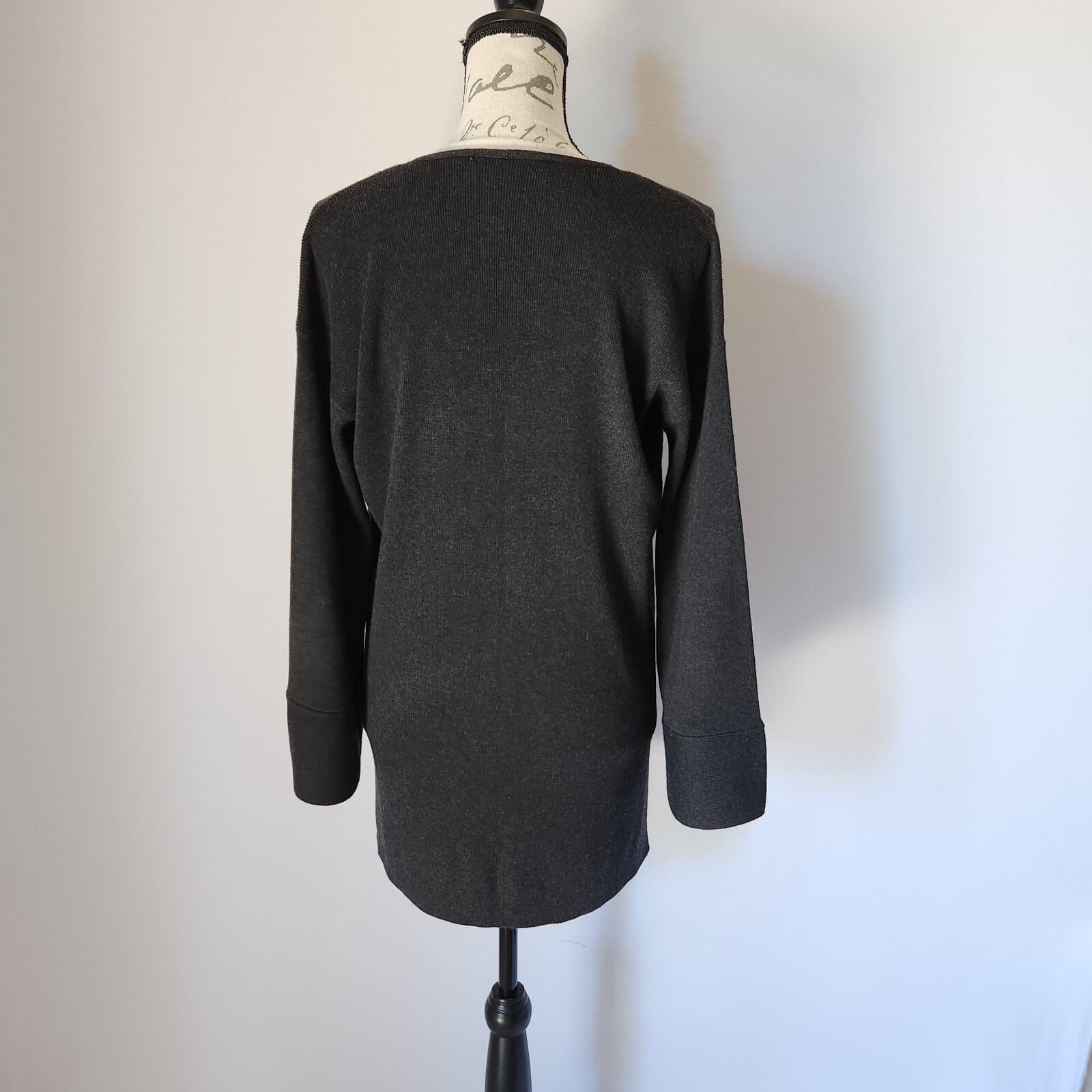 Ann Taylor Loft Wool Blend Ribbed Knit Tunic Sweater V-Neck Black Women Sz.M - Thumbnail 5