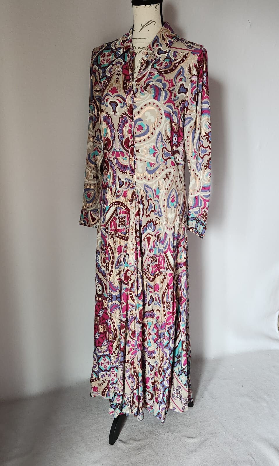 Soft Surroundings Palermo Soho Maxi Shirt Dress Long Sleeve Festoon Fuchsia XS - Thumbnail 6