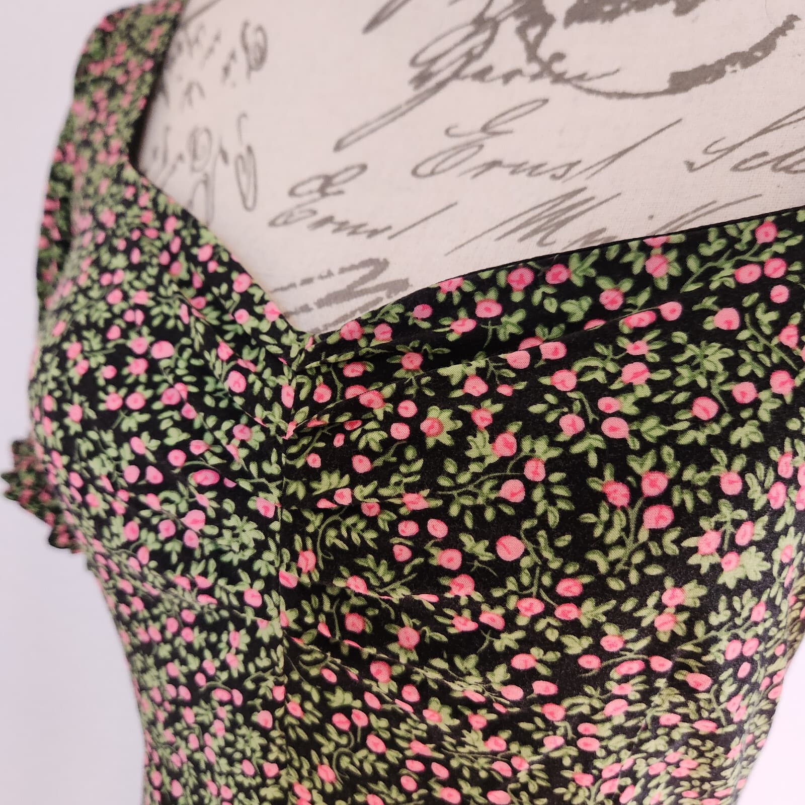 J.Crew Floral Smocked Sleeve Midi Sheath Dress Zip Lined Green Pink Women's 0 - Thumbnail 6