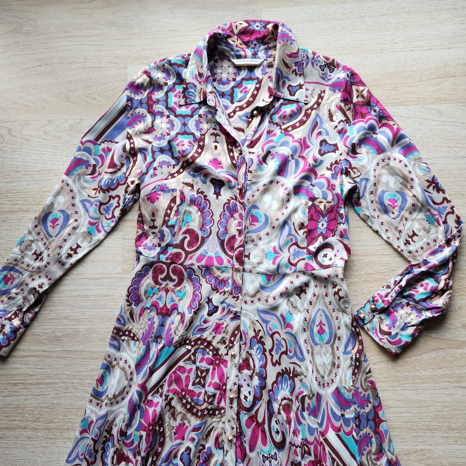 Soft Surroundings Palermo Soho Maxi Shirt Dress Long Sleeve Festoon Fuchsia XS - Thumbnail 7